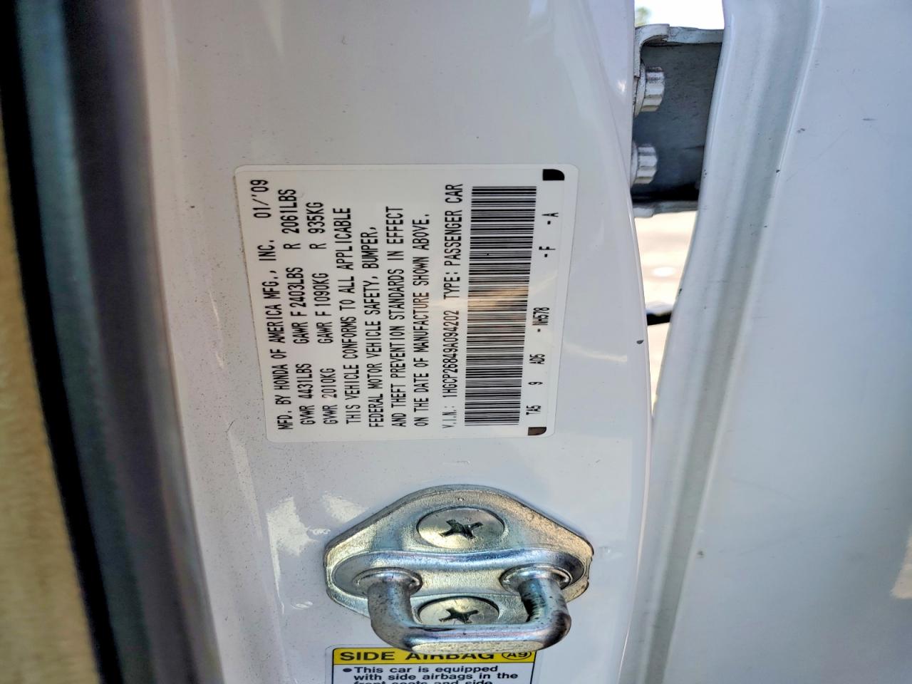2009 Honda Accord Exl White vin: 1HGCP26849A094202
