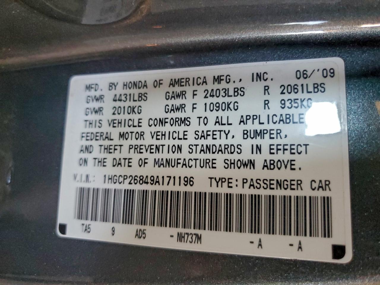 2009 Honda Accord Exl Gray vin: 1HGCP26849A171196