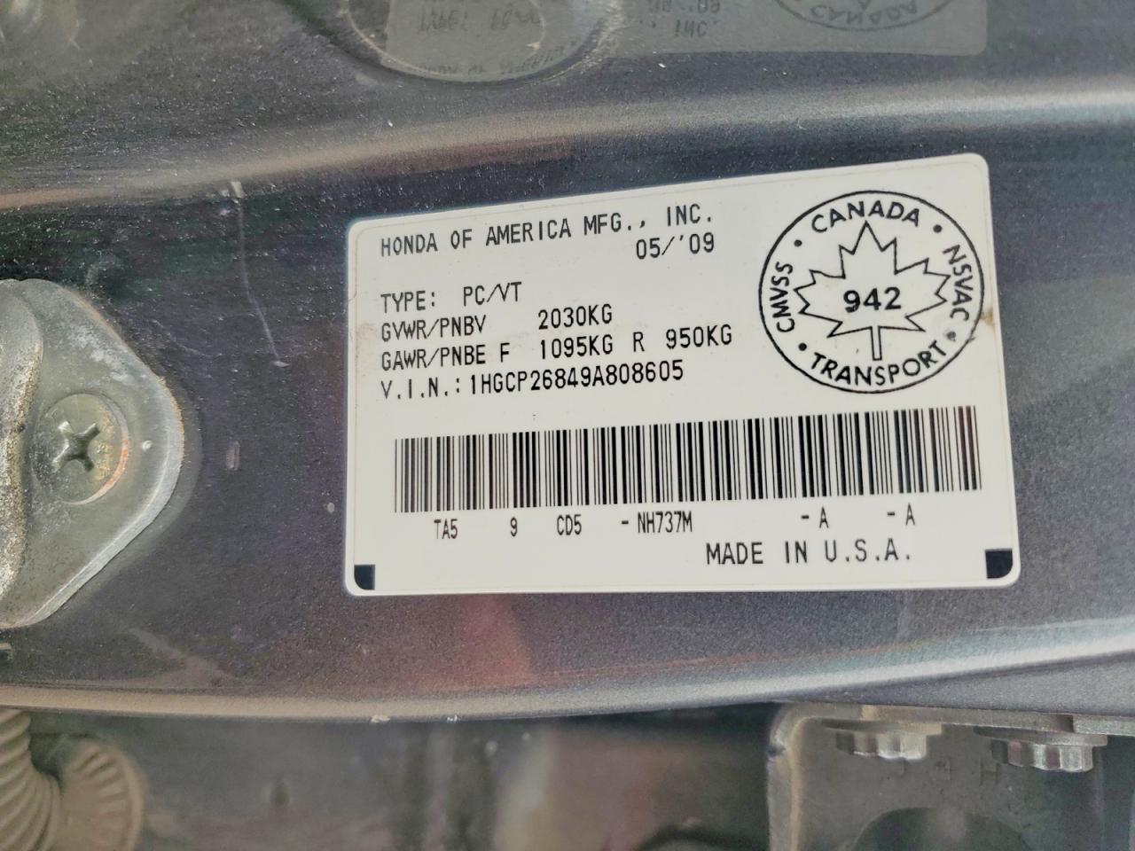2009 Honda Accord Exl Gray vin: 1HGCP26849A808605