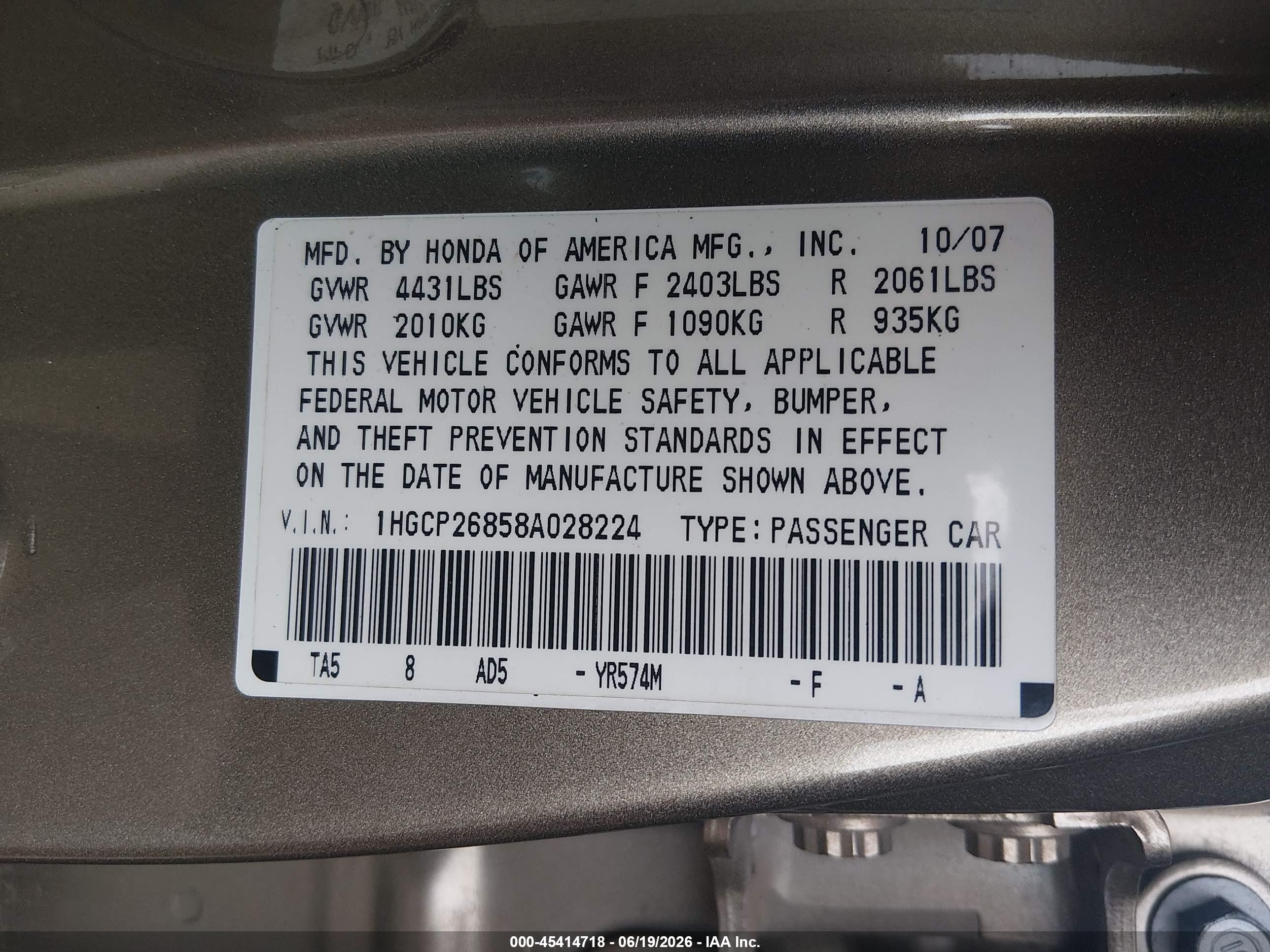 2008 Honda Accord 2.4 Ex-l Beige vin: 1HGCP26858A028224