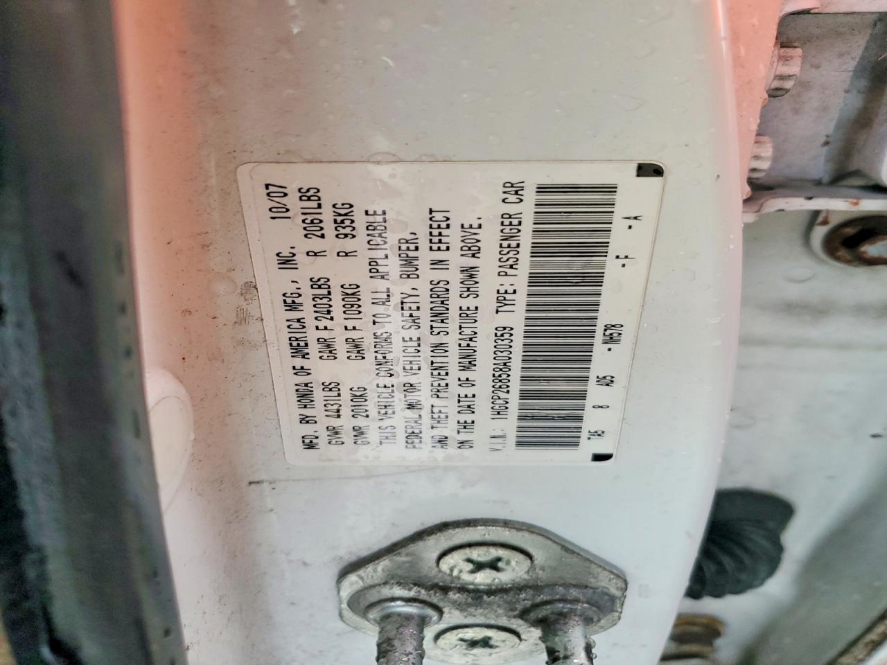 2008 Honda Accord Exl White vin: 1HGCP26858A030359