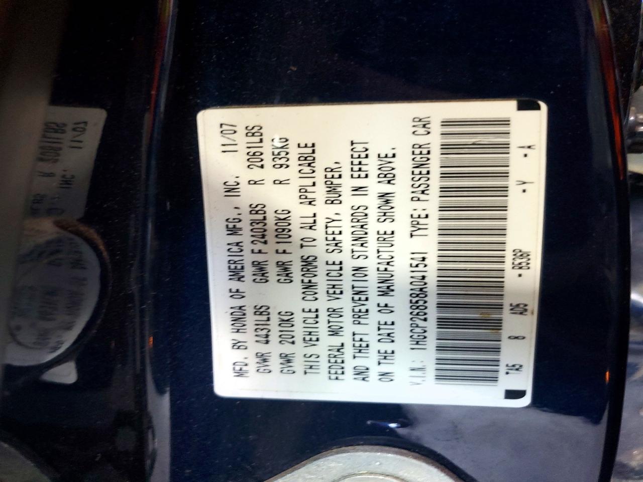 2008 Honda Accord Exl Blue vin: 1HGCP26858A041541