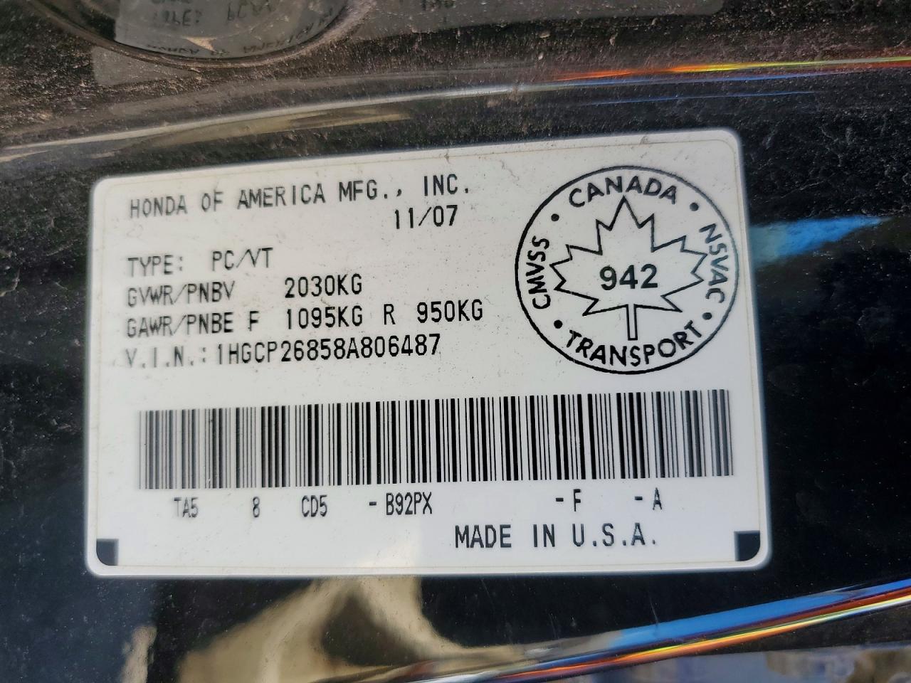 2008 Honda Accord Exl Black vin: 1HGCP26858A806487