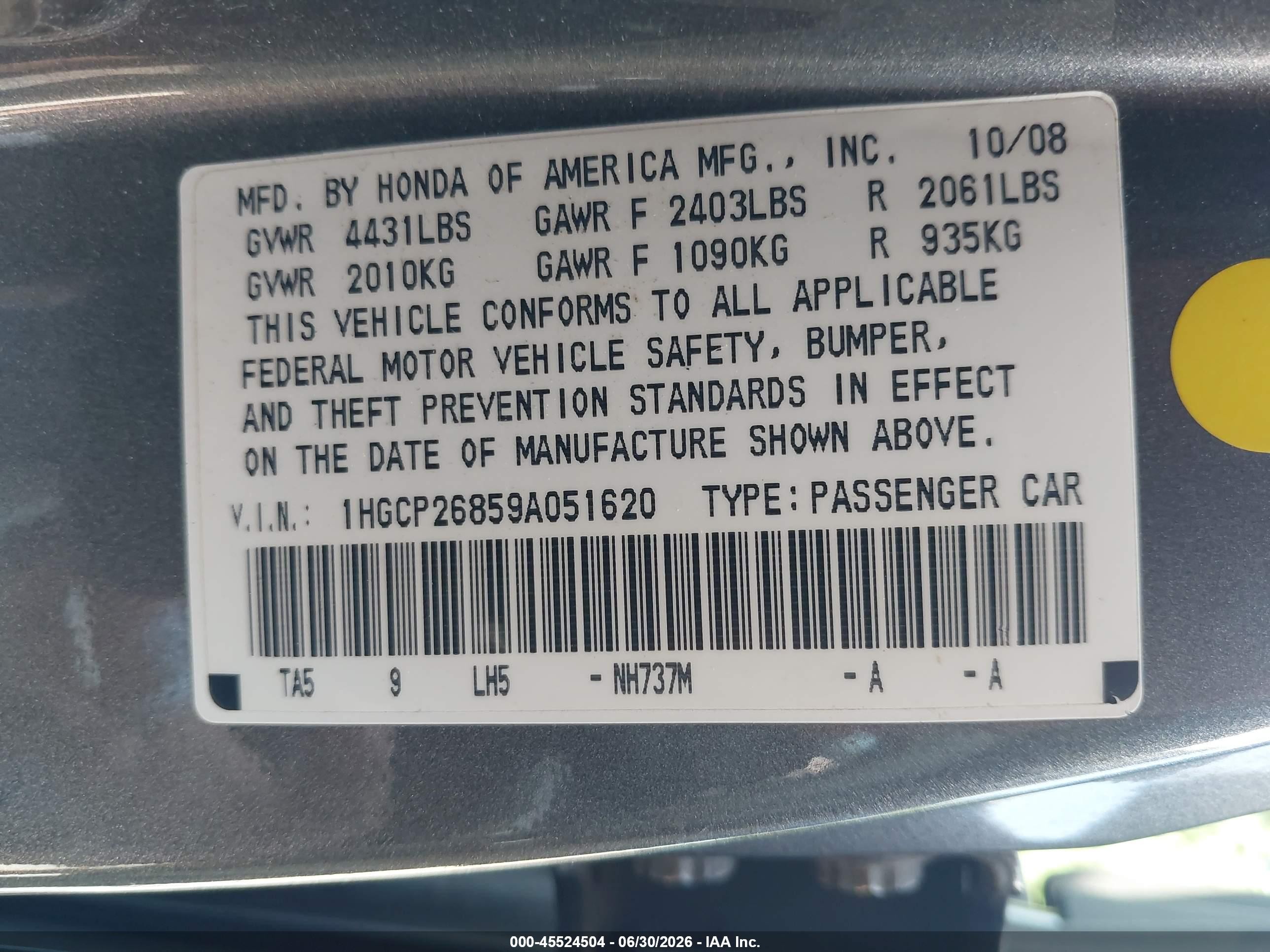 2009 Honda Accord 2.4 Ex-l Gray vin: 1HGCP26859A051620
