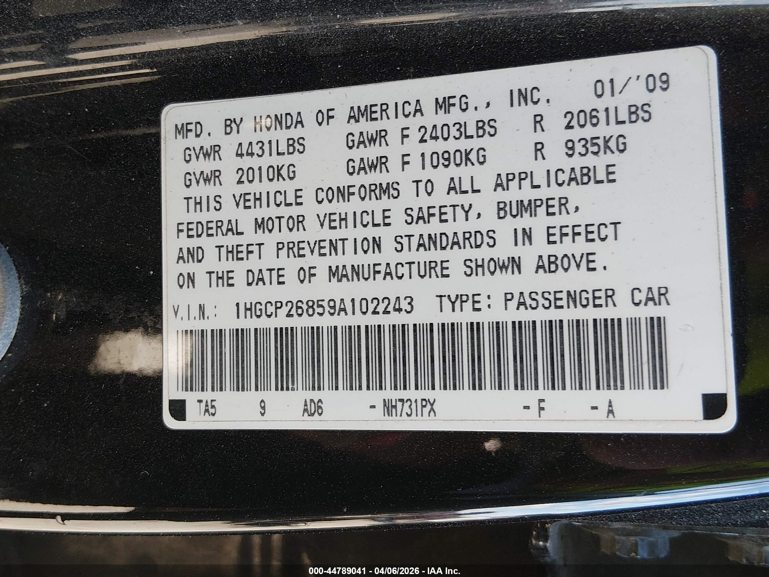 2009 Honda Accord 2.4 Ex-l Черный vin: 1HGCP26859A102243
