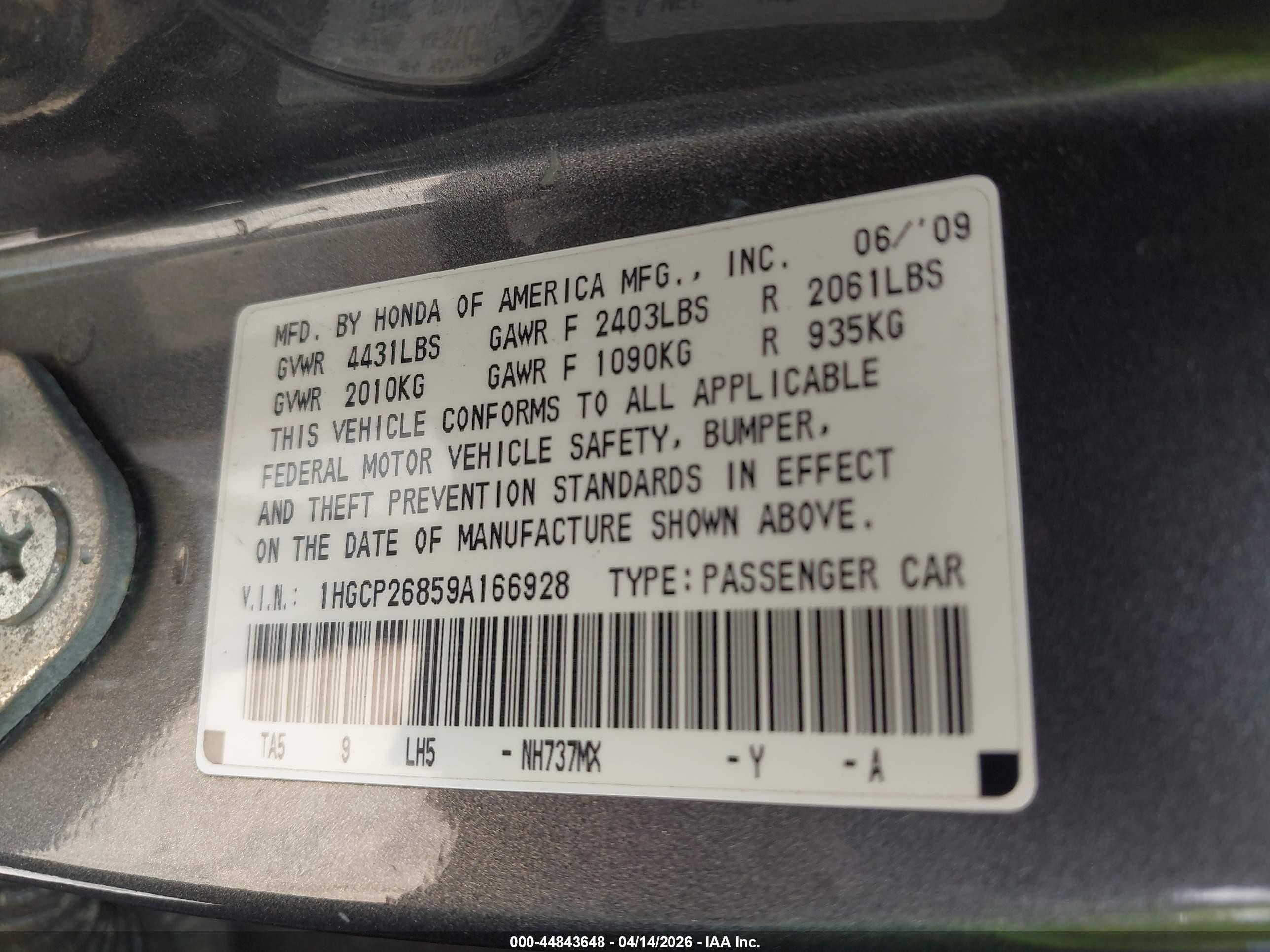 2009 Honda Accord 2.4 Ex-l Gray vin: 1HGCP26859A166928