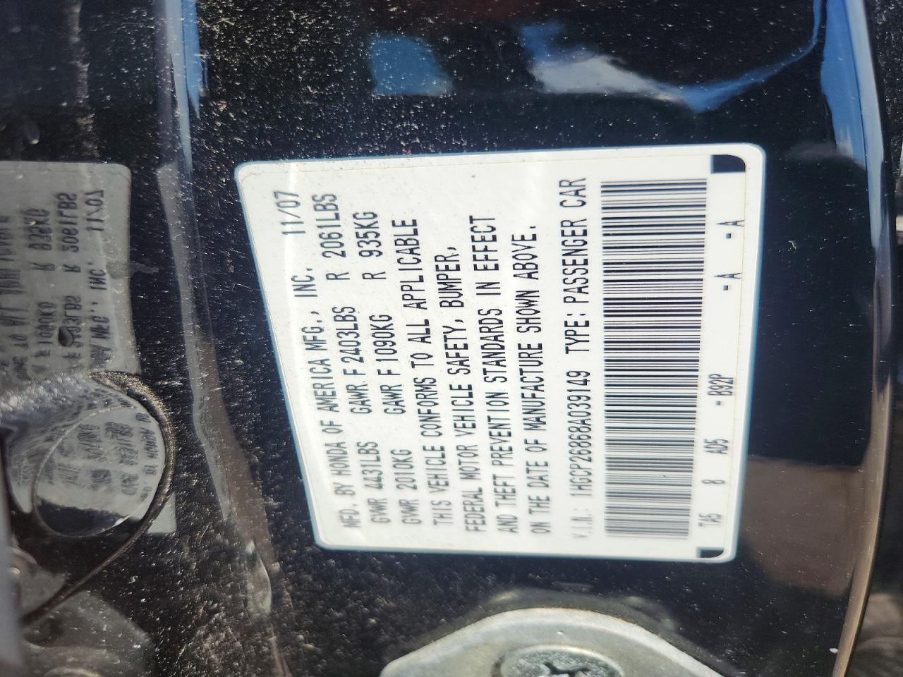 2008 Honda Accord Exl Black vin: 1HGCP26868A039149