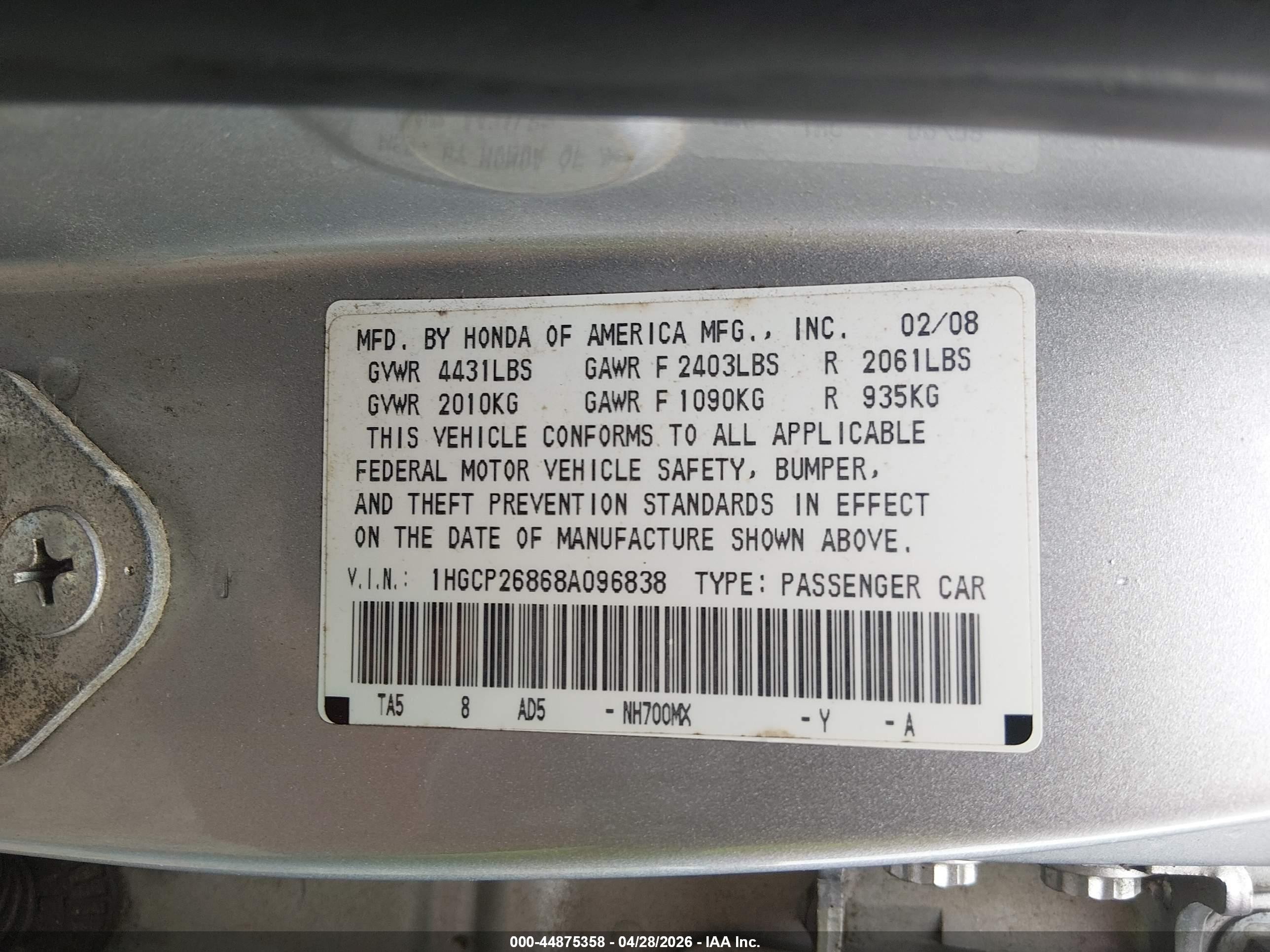 2008 Honda Accord 2.4 Ex-l Silver vin: 1HGCP26868A096838
