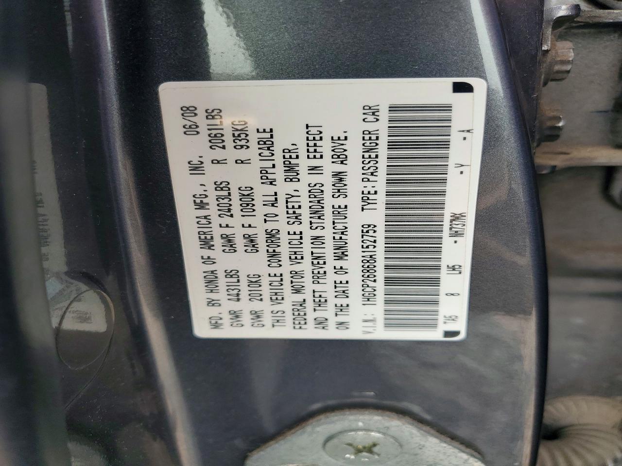 2008 Honda Accord Exl Gray vin: 1HGCP26868A152759