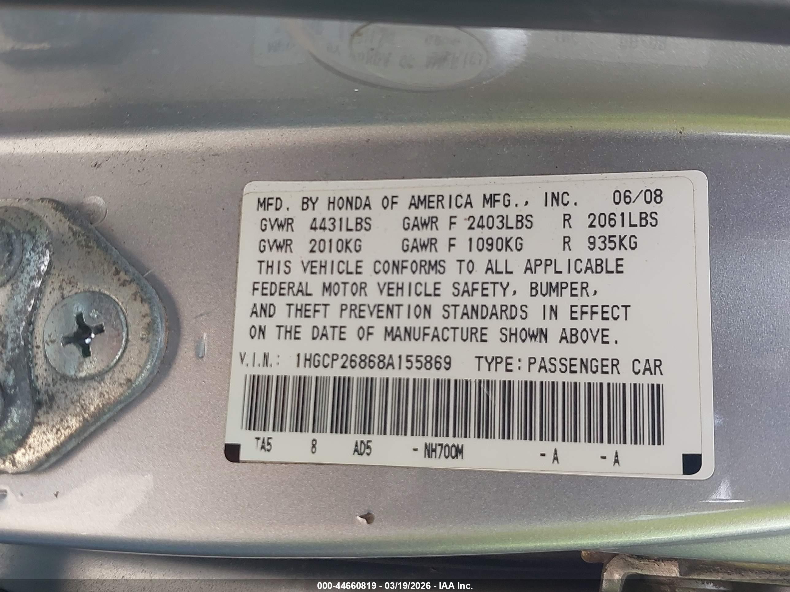 2008 Honda Accord 2.4 Ex-l Silver vin: 1HGCP26868A155869