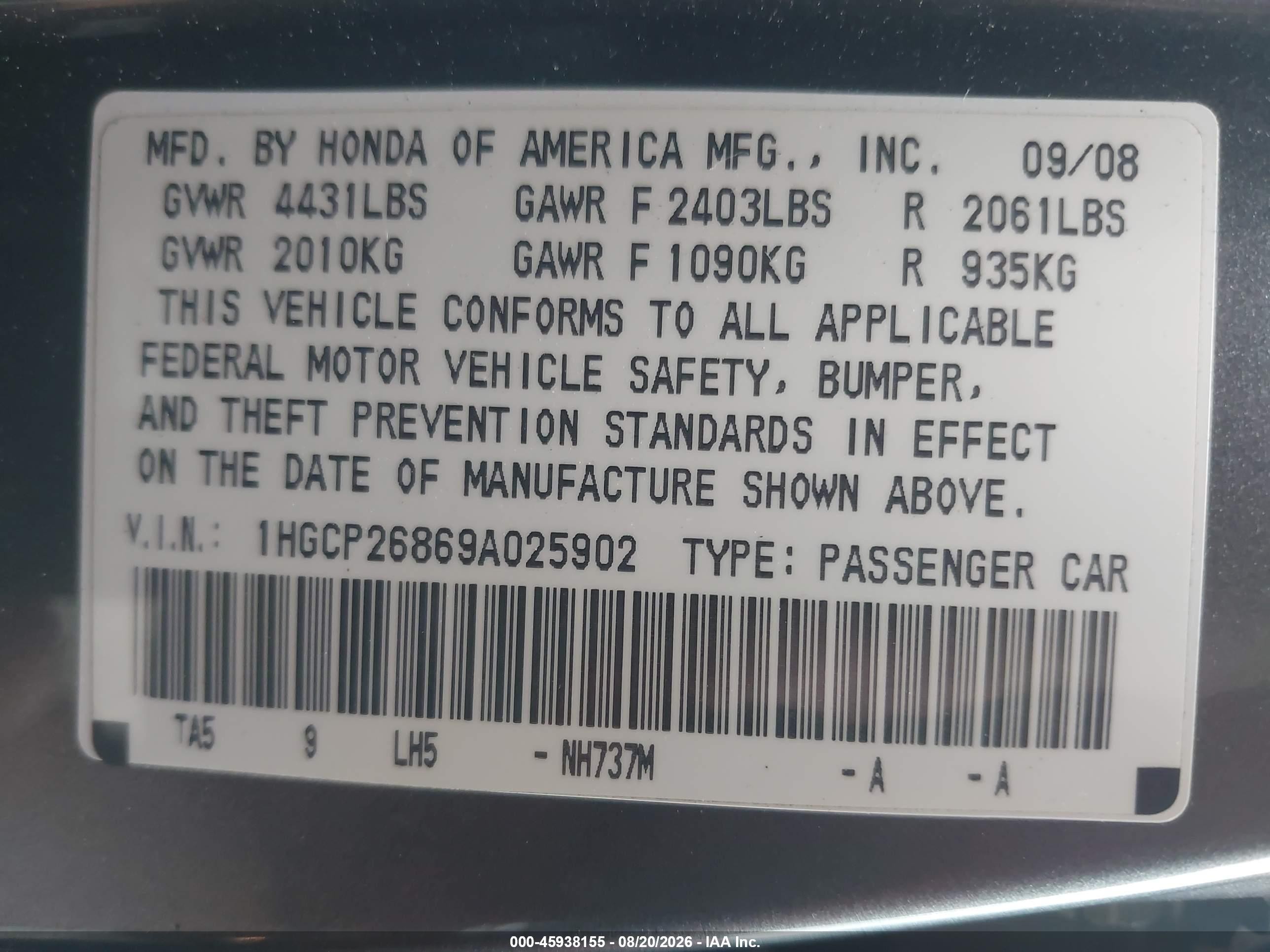 2009 Honda Accord 2.4 Ex-l Gray vin: 1HGCP26869A025902