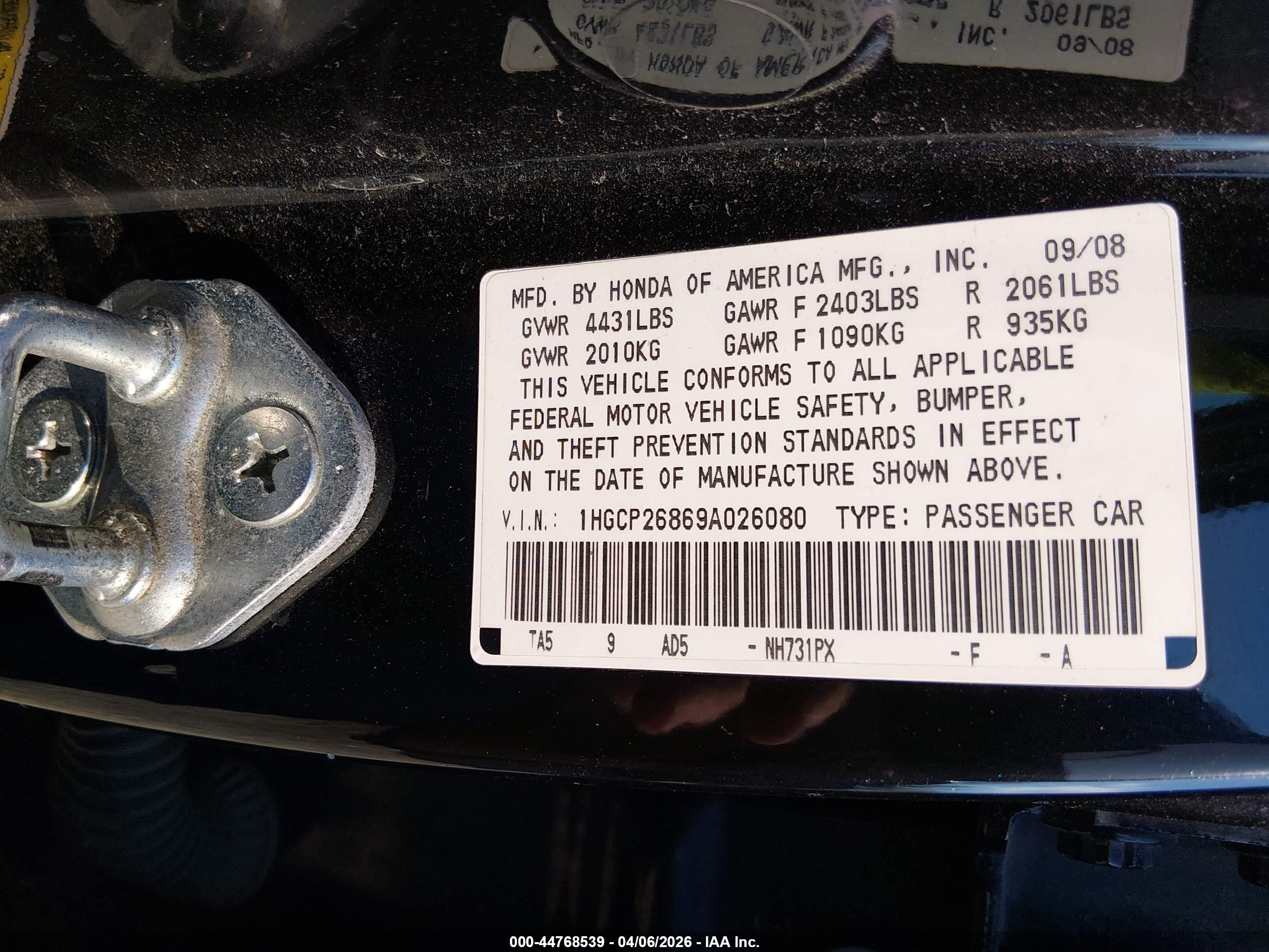 2009 Honda Accord 2.4 Ex-l Black vin: 1HGCP26869A026080