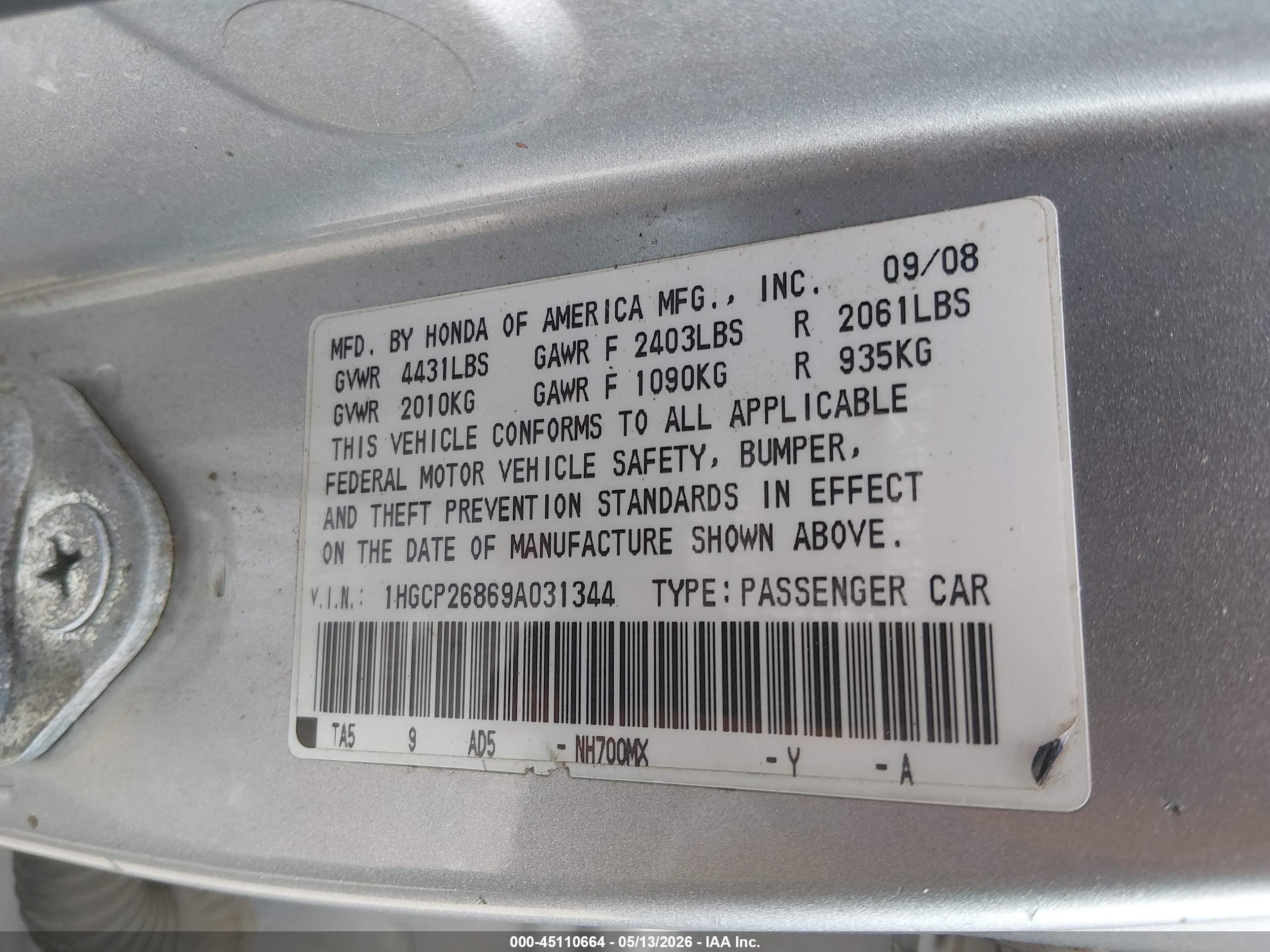 2009 Honda Accord 2.4 Ex-l Silver vin: 1HGCP26869A031344