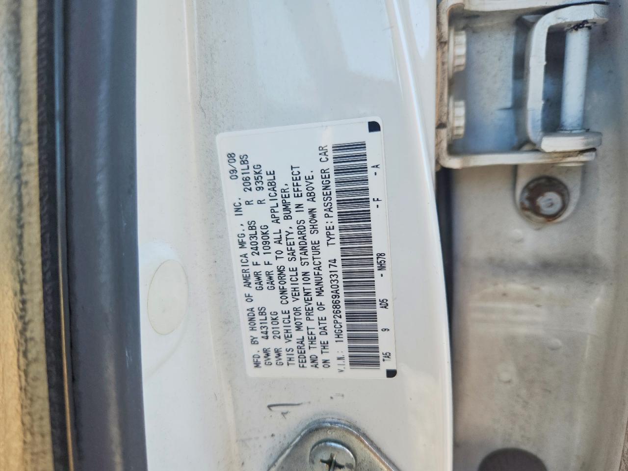 2009 Honda Accord Exl White vin: 1HGCP26869A033174