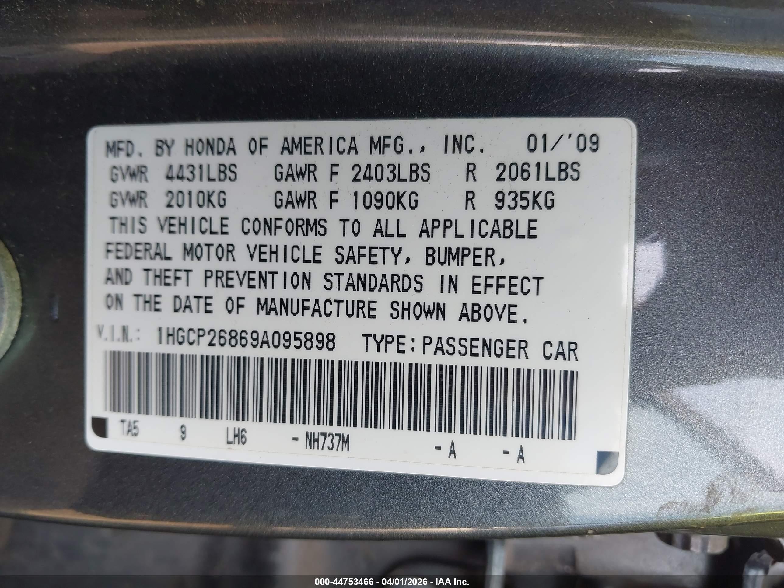 2009 Honda Accord 2.4 Ex-l Gray vin: 1HGCP26869A095898