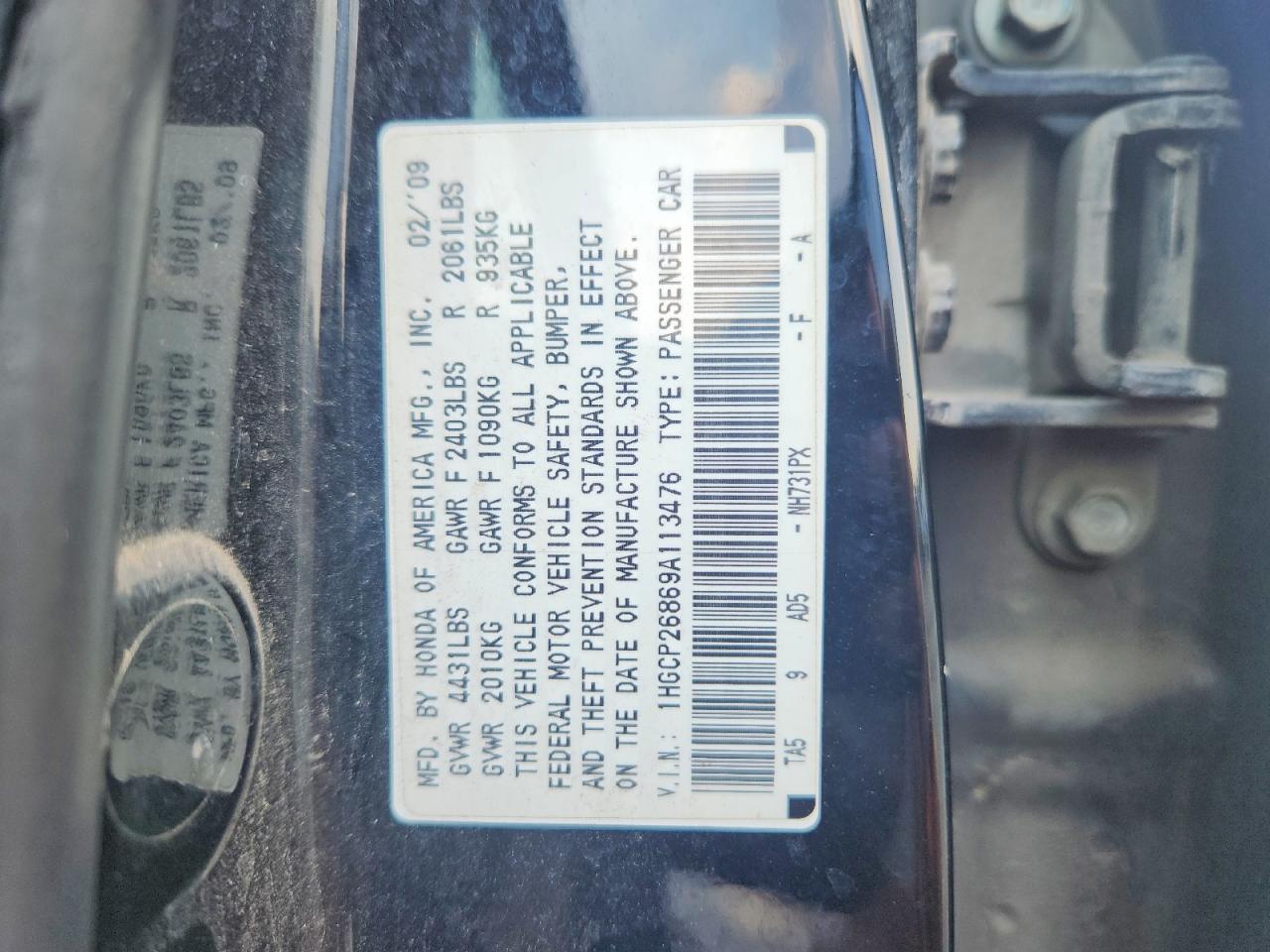 2009 Honda Accord Exl Black vin: 1HGCP26869A113476