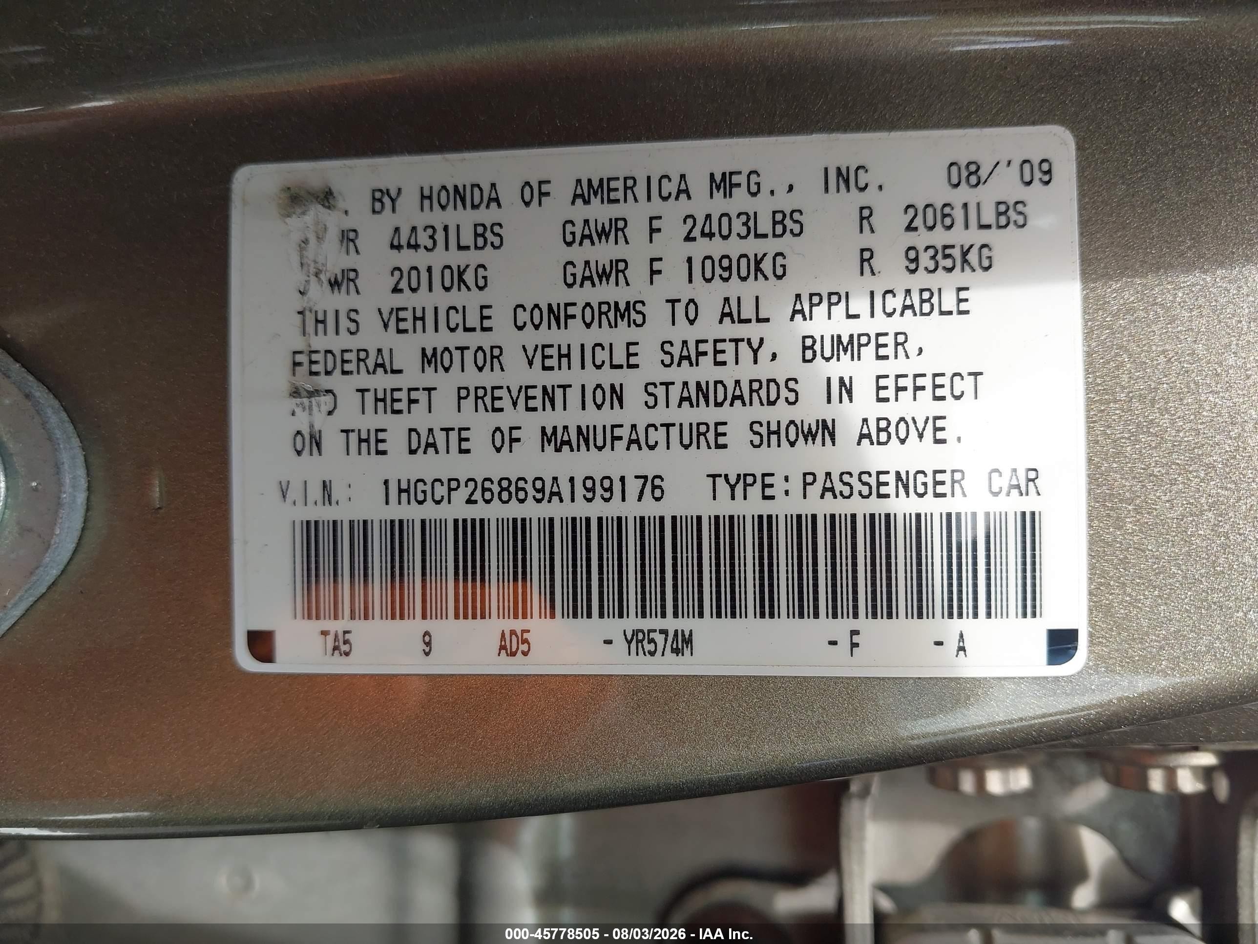 2009 Honda Accord 2.4 Ex-l Brown vin: 1HGCP26869A199176