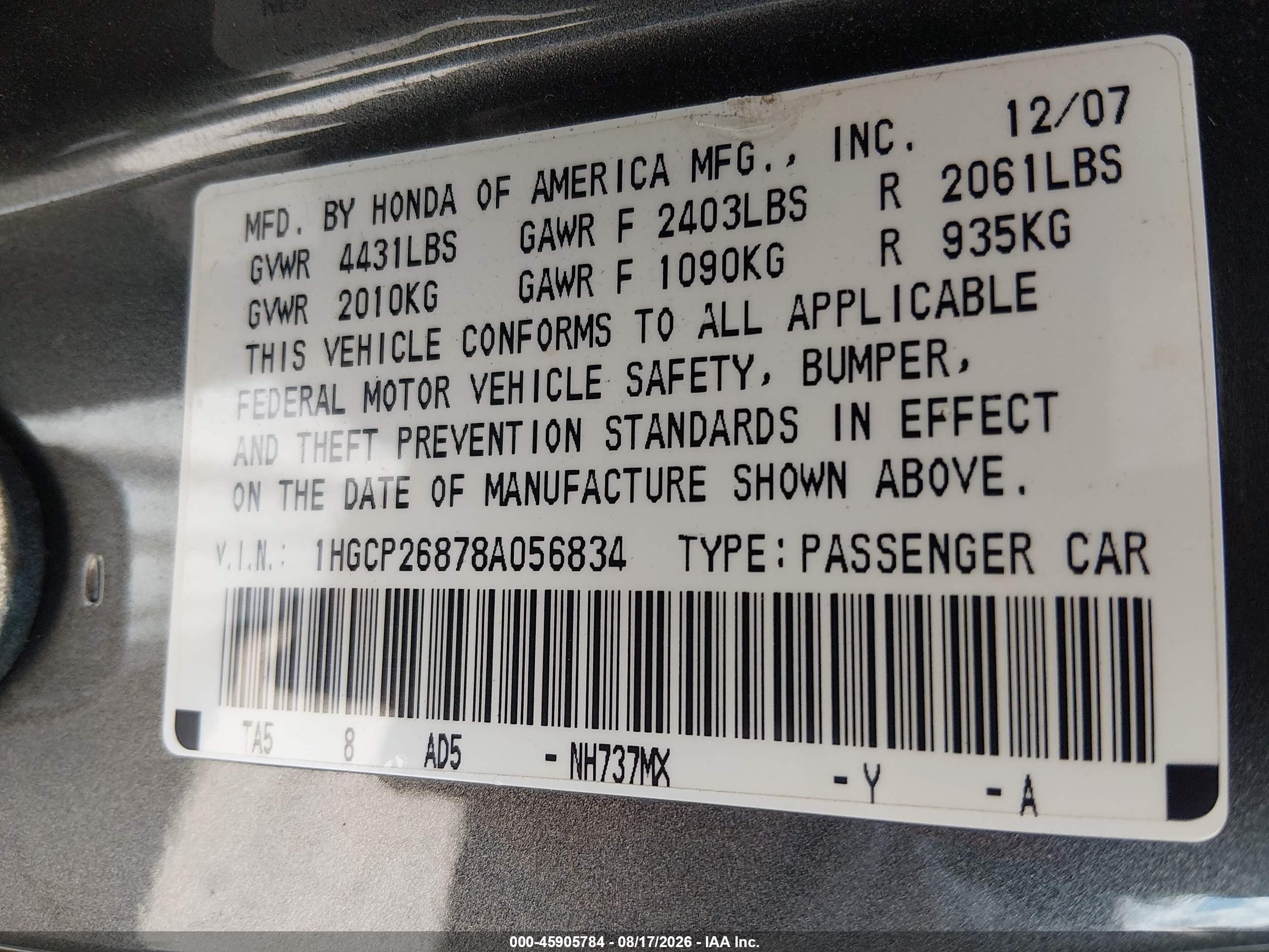 2008 Honda Accord 2.4 Ex-l Gray vin: 1HGCP26878A056834