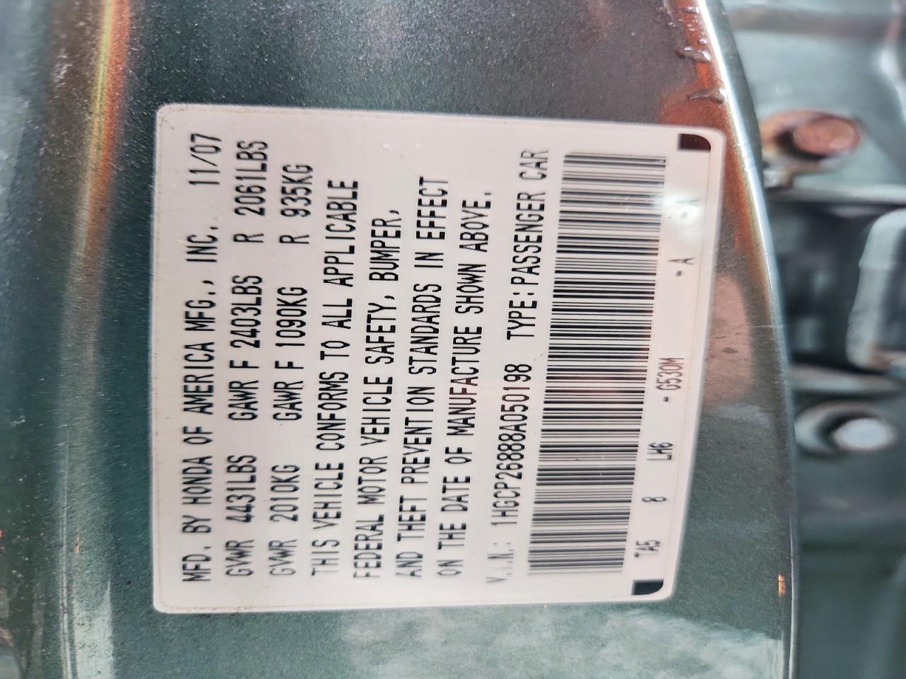 2008 Honda Accord Exl Green vin: 1HGCP26888A050198