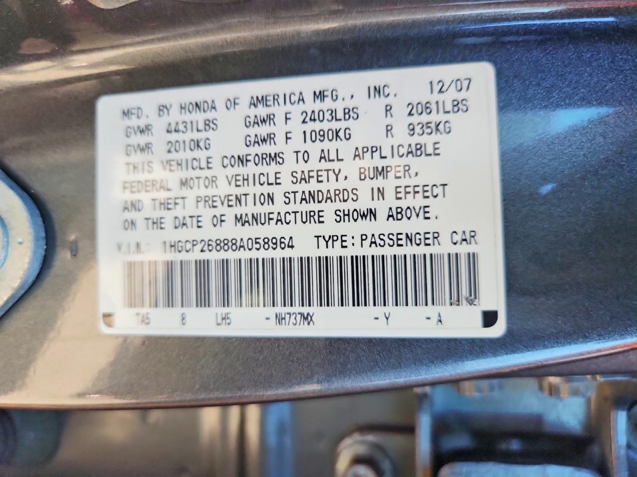 2008 Honda Accord Exl Gray vin: 1HGCP26888A058964