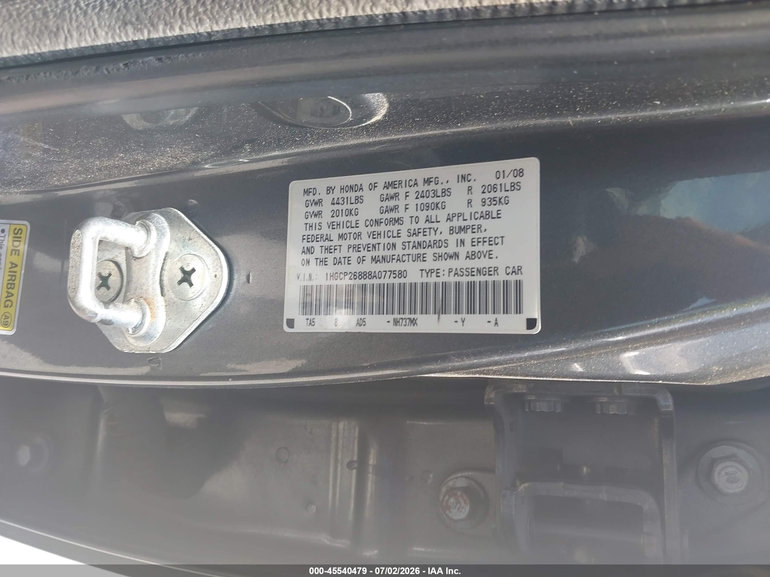 2008 Honda Accord 2.4 Ex-l Gray vin: 1HGCP26888A077580