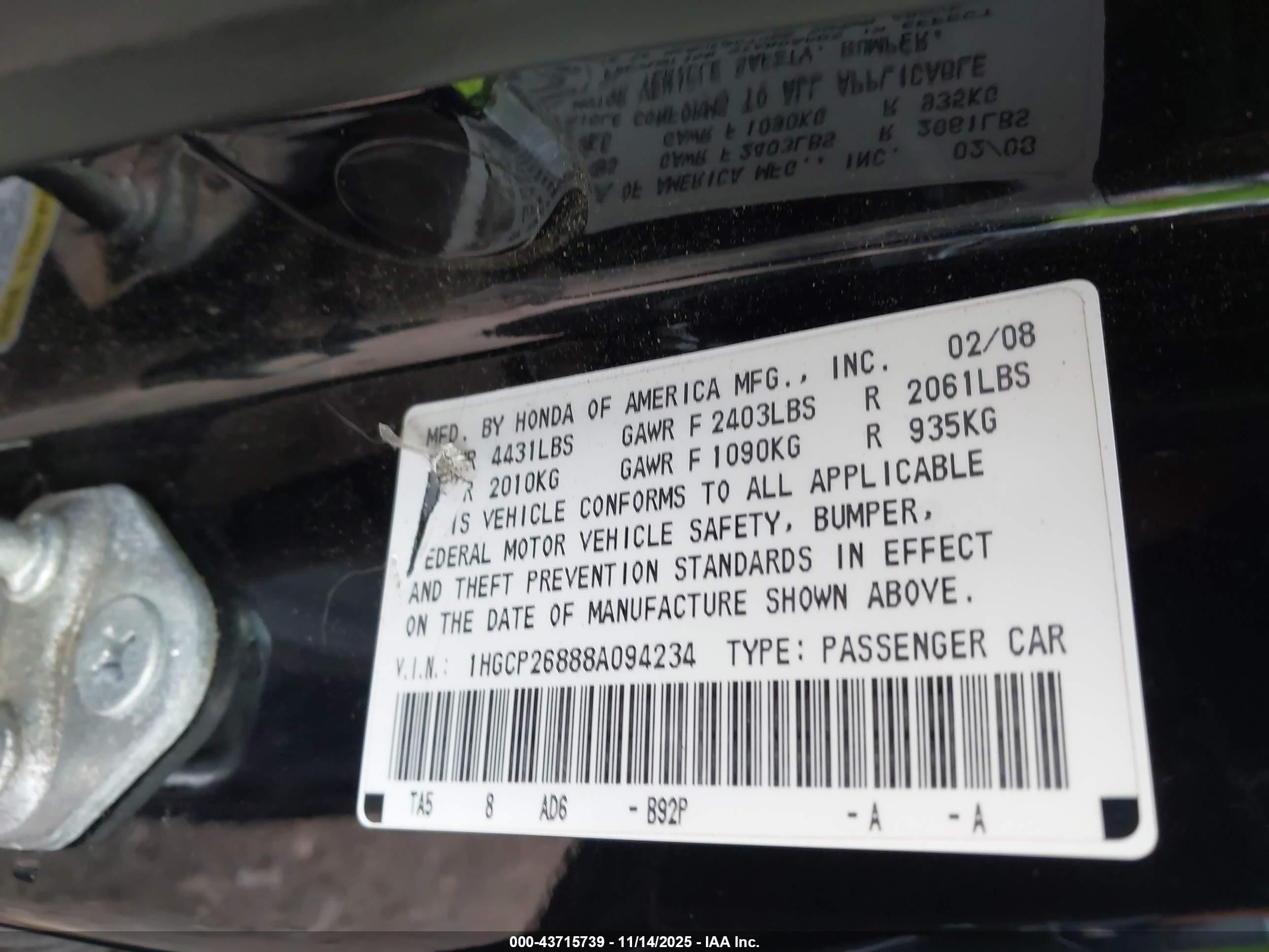 2008 Honda Accord 2.4 Ex-l Black vin: 1HGCP26888A094234