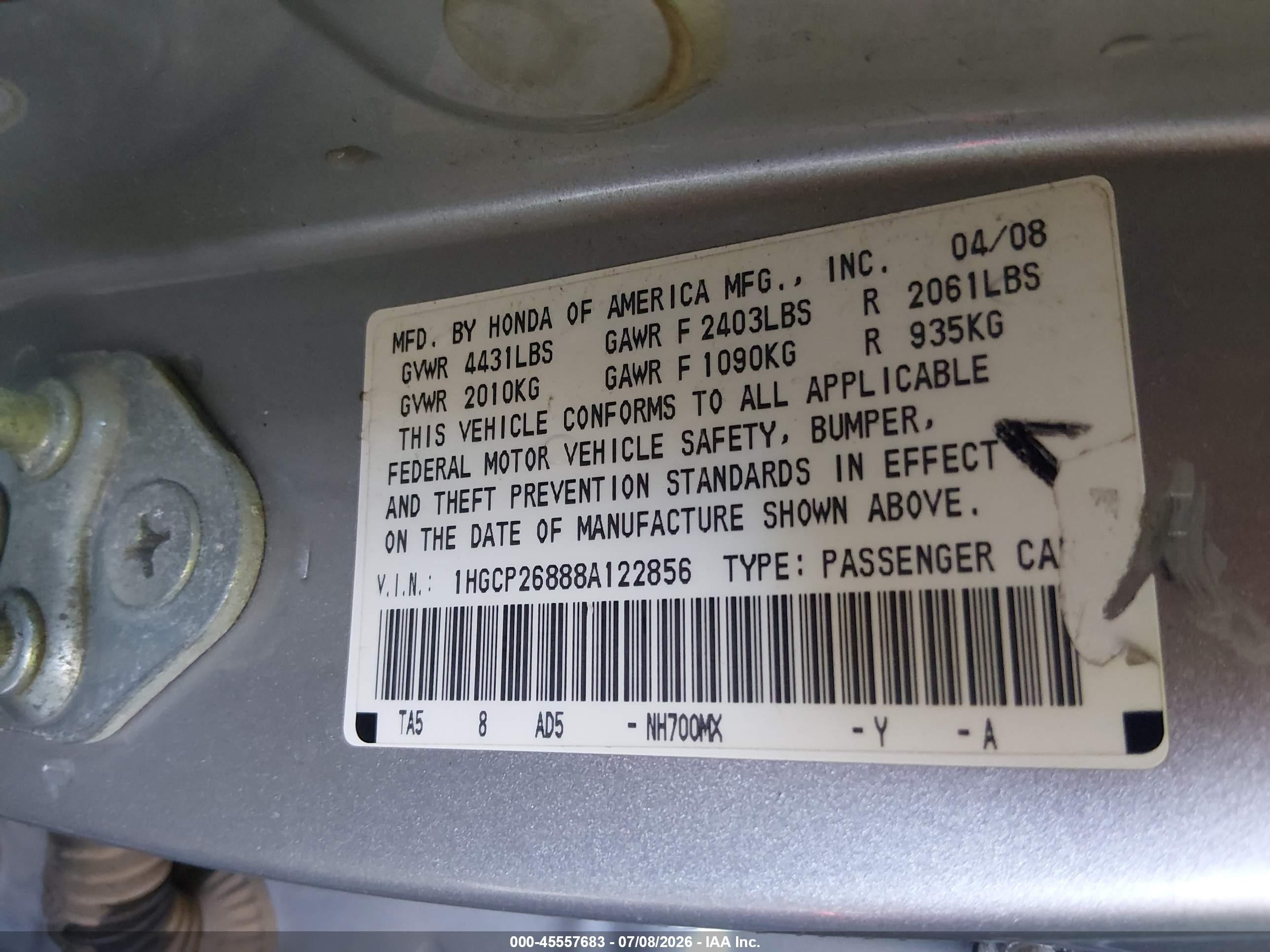 2008 Honda Accord 2.4 Ex-l Gray vin: 1HGCP26888A122856
