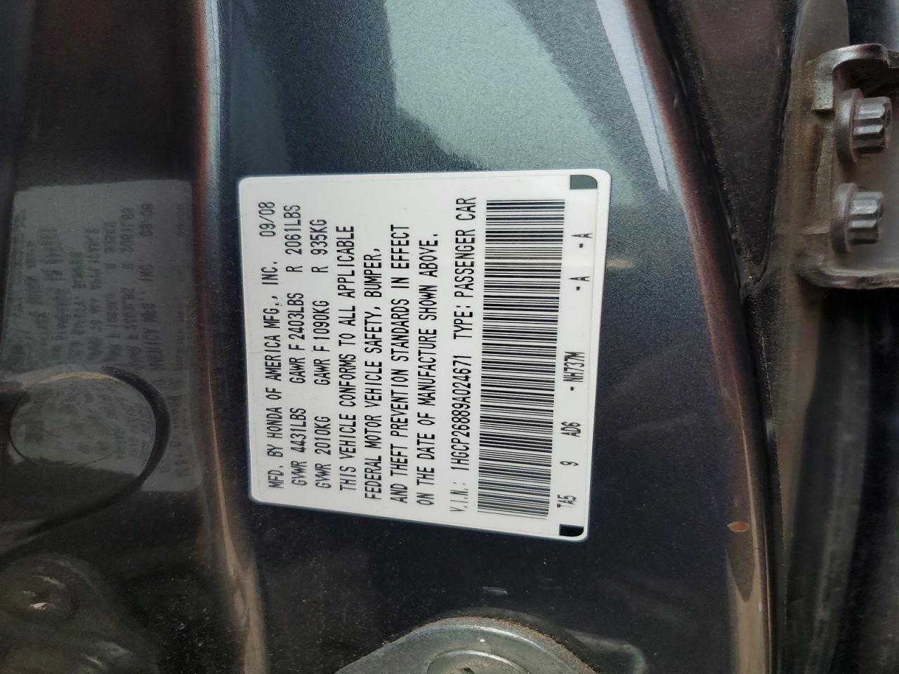2009 Honda Accord Exl Gray vin: 1HGCP26889A024671