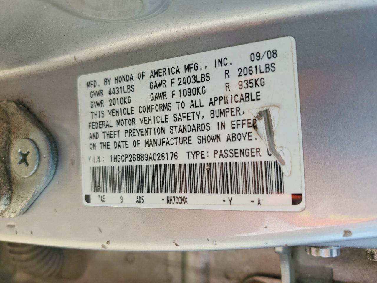 2009 Honda Accord Silver vin: 1HGCP26889A026176