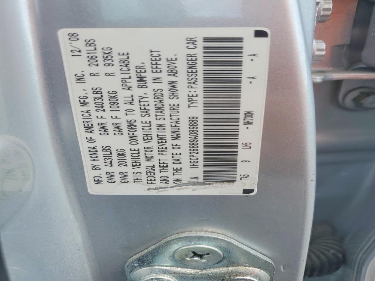 2009 Honda Accord Exl Silver vin: 1HGCP26889A089889