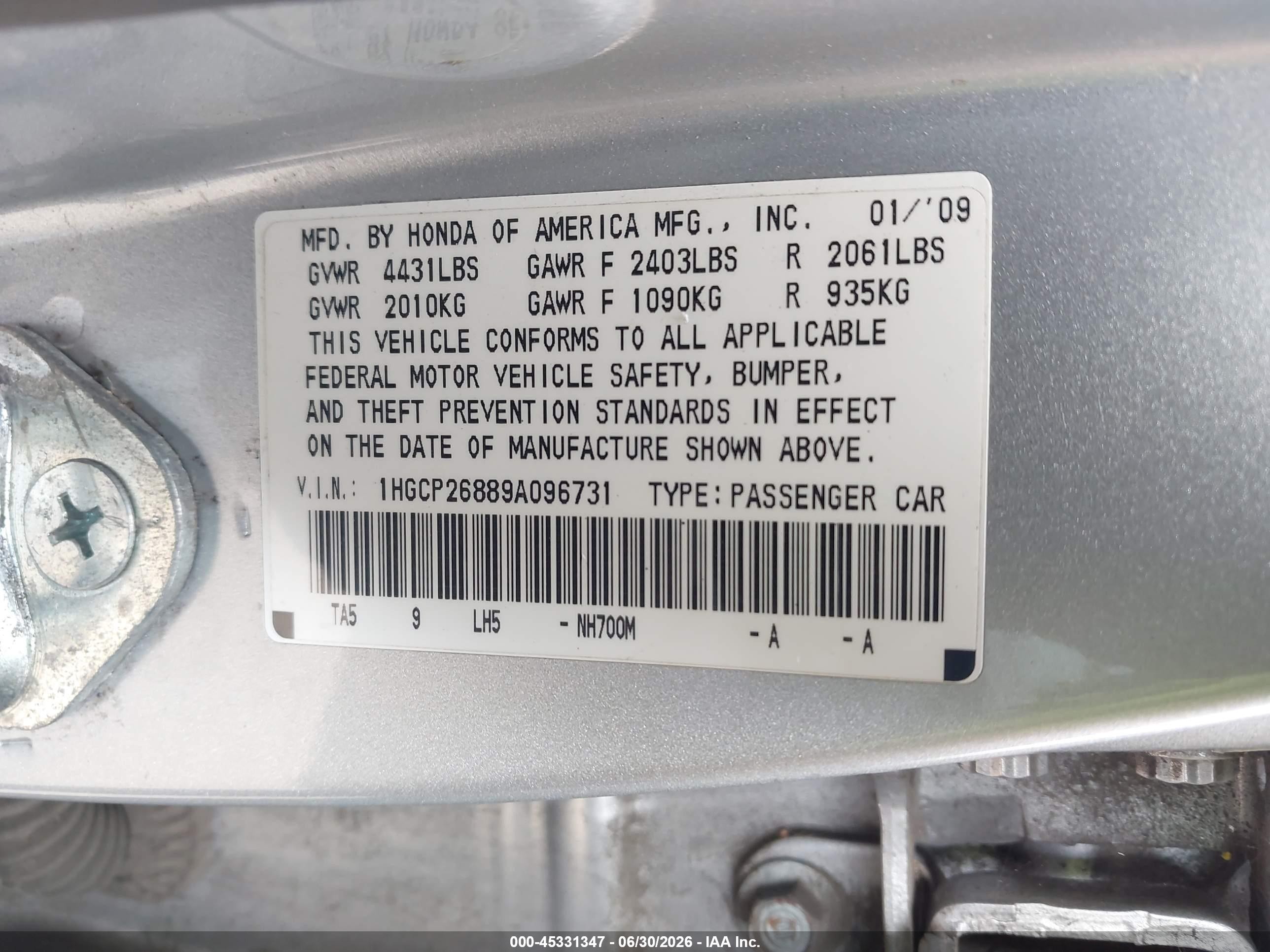 2009 Honda Accord 2.4 Ex-l Silver vin: 1HGCP26889A096731