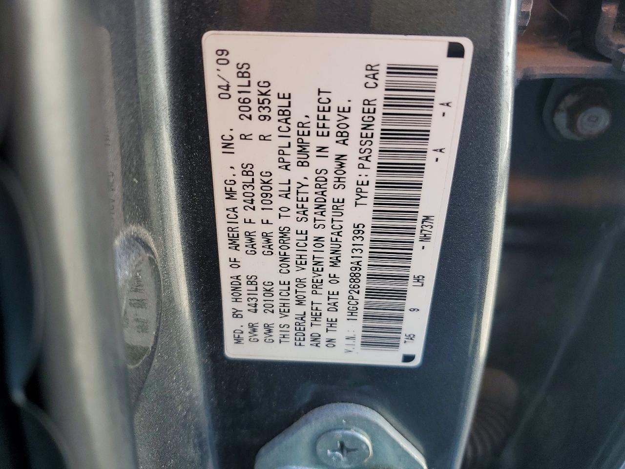 2009 Honda Accord Exl Gray vin: 1HGCP26889A131395