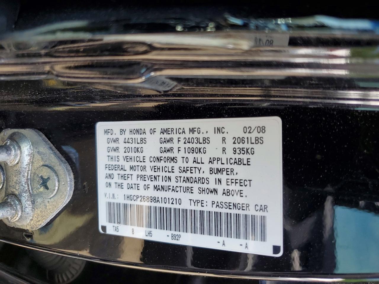 2008 Honda Accord Exl Black vin: 1HGCP26898A101210