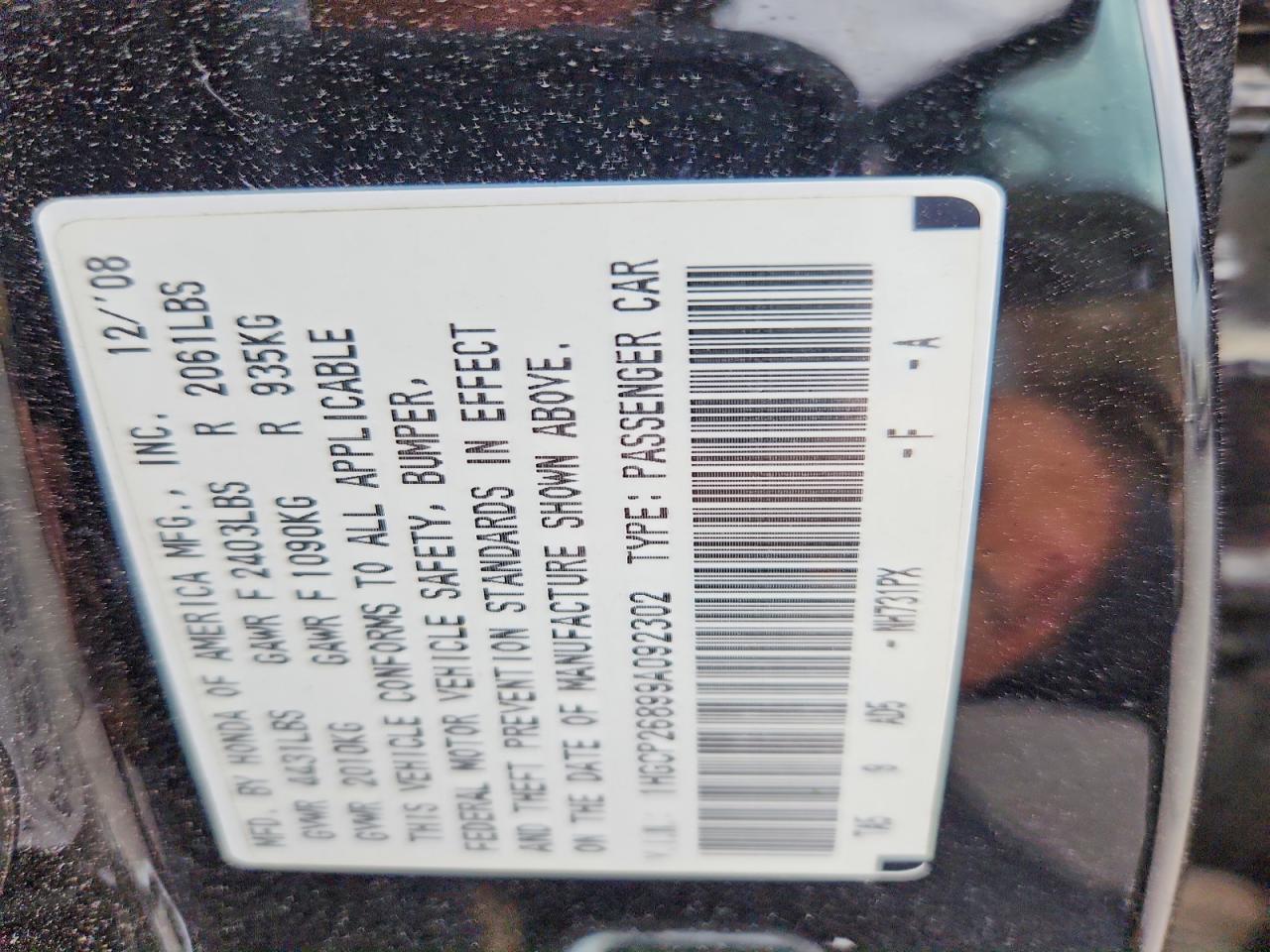 2009 Honda Accord Exl Black vin: 1HGCP26899A092302