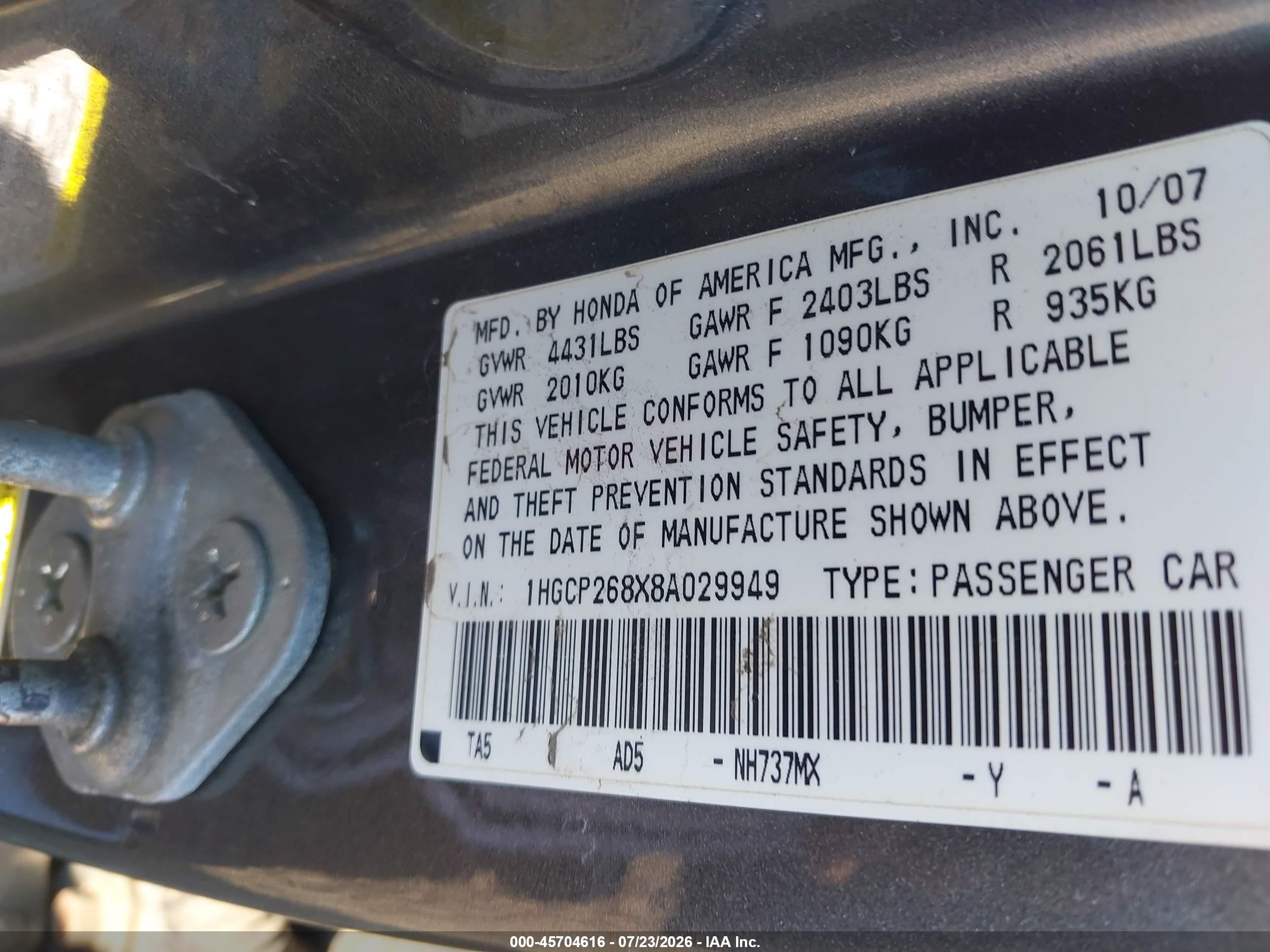 2008 Honda Accord 2.4 Ex-l Gray vin: 1HGCP268X8A029949