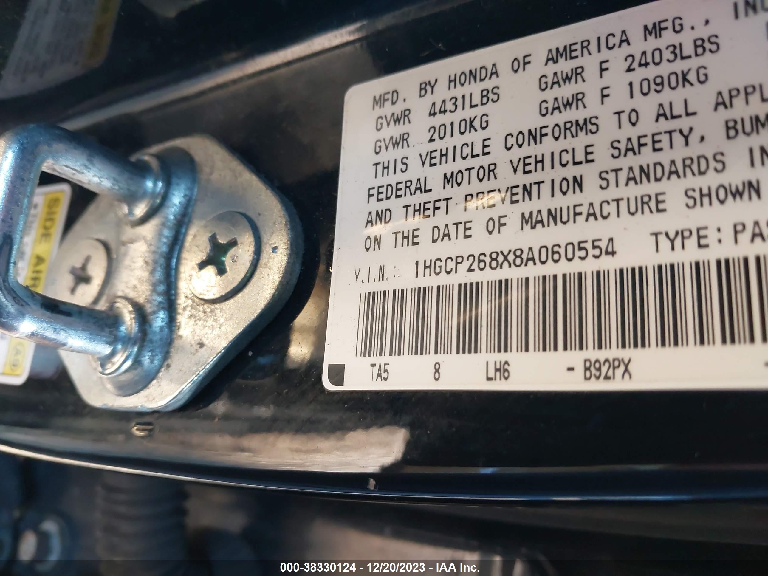 2008 Honda Accord 2.4 Ex-l Black vin: 1HGCP268X8A060554