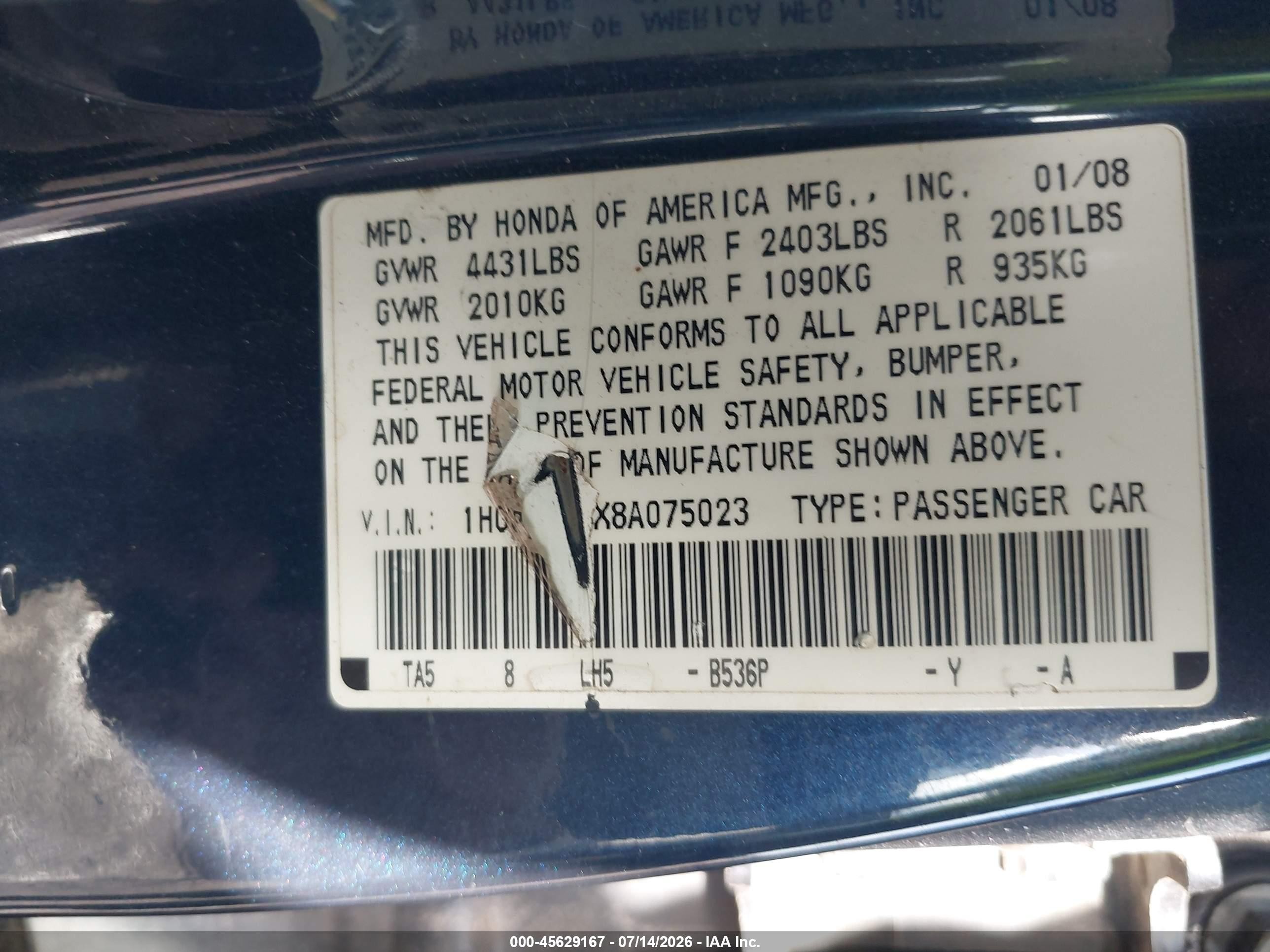 2008 Honda Accord 2.4 Ex-l Blue vin: 1HGCP268X8A075023