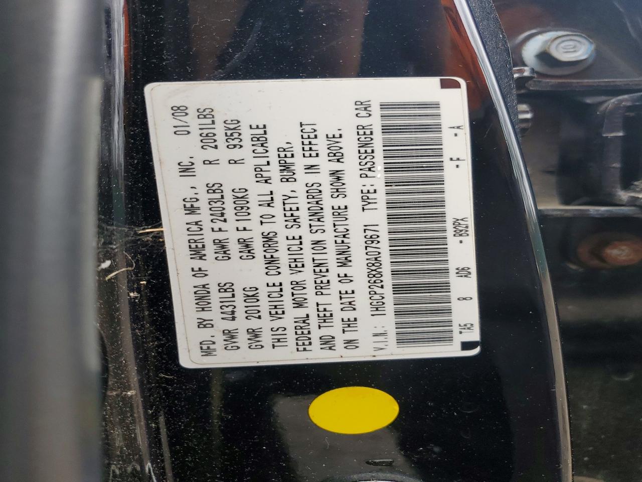 2008 Honda Accord Exl Black vin: 1HGCP268X8A079671