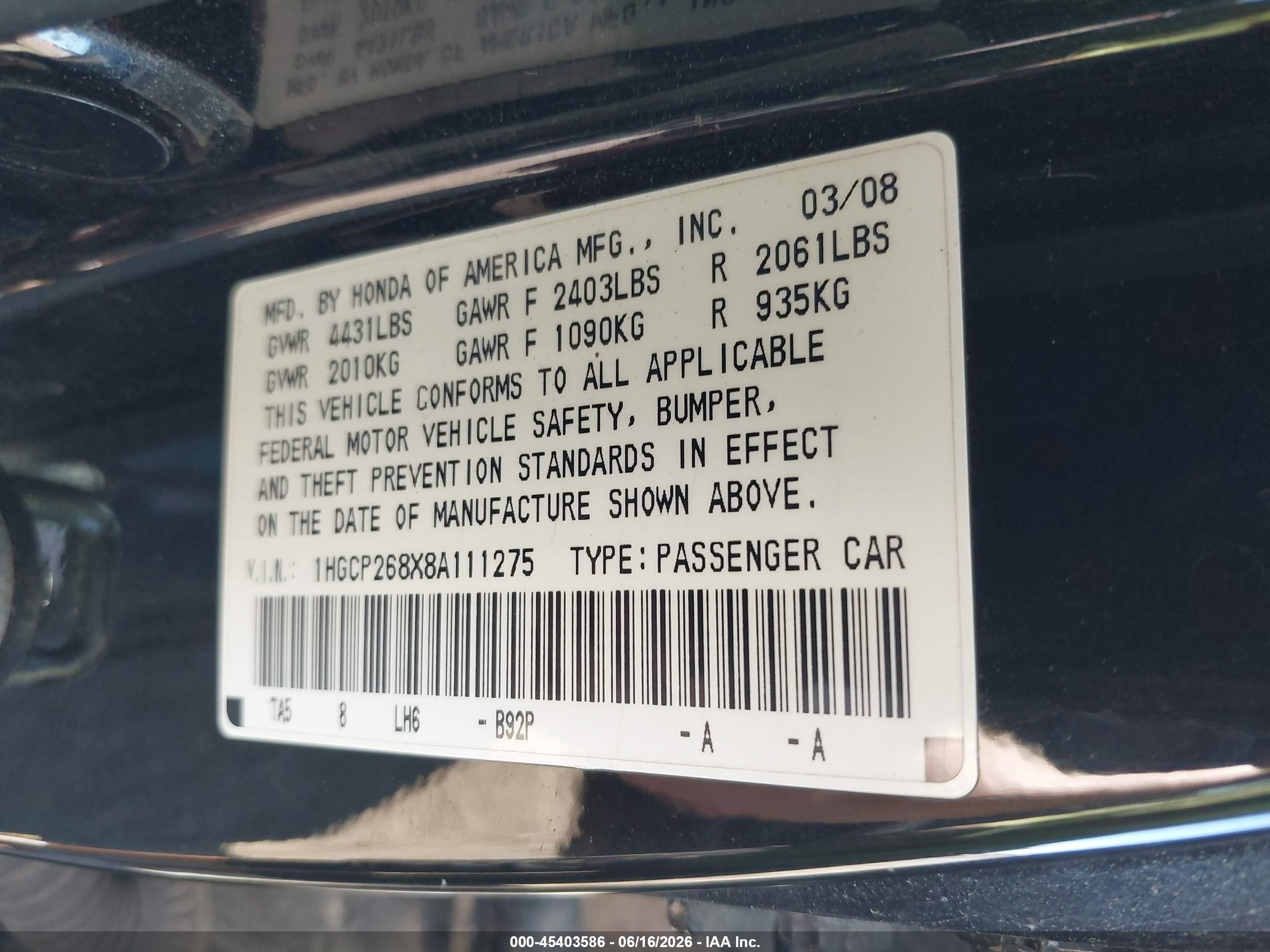 2008 Honda Accord 2.4 Ex-l Черный vin: 1HGCP268X8A111275
