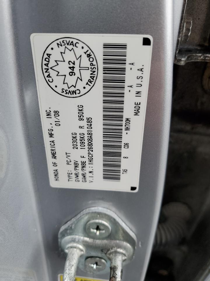 2008 Honda Accord Exl   Silver vin: 1HGCP268X8A810485