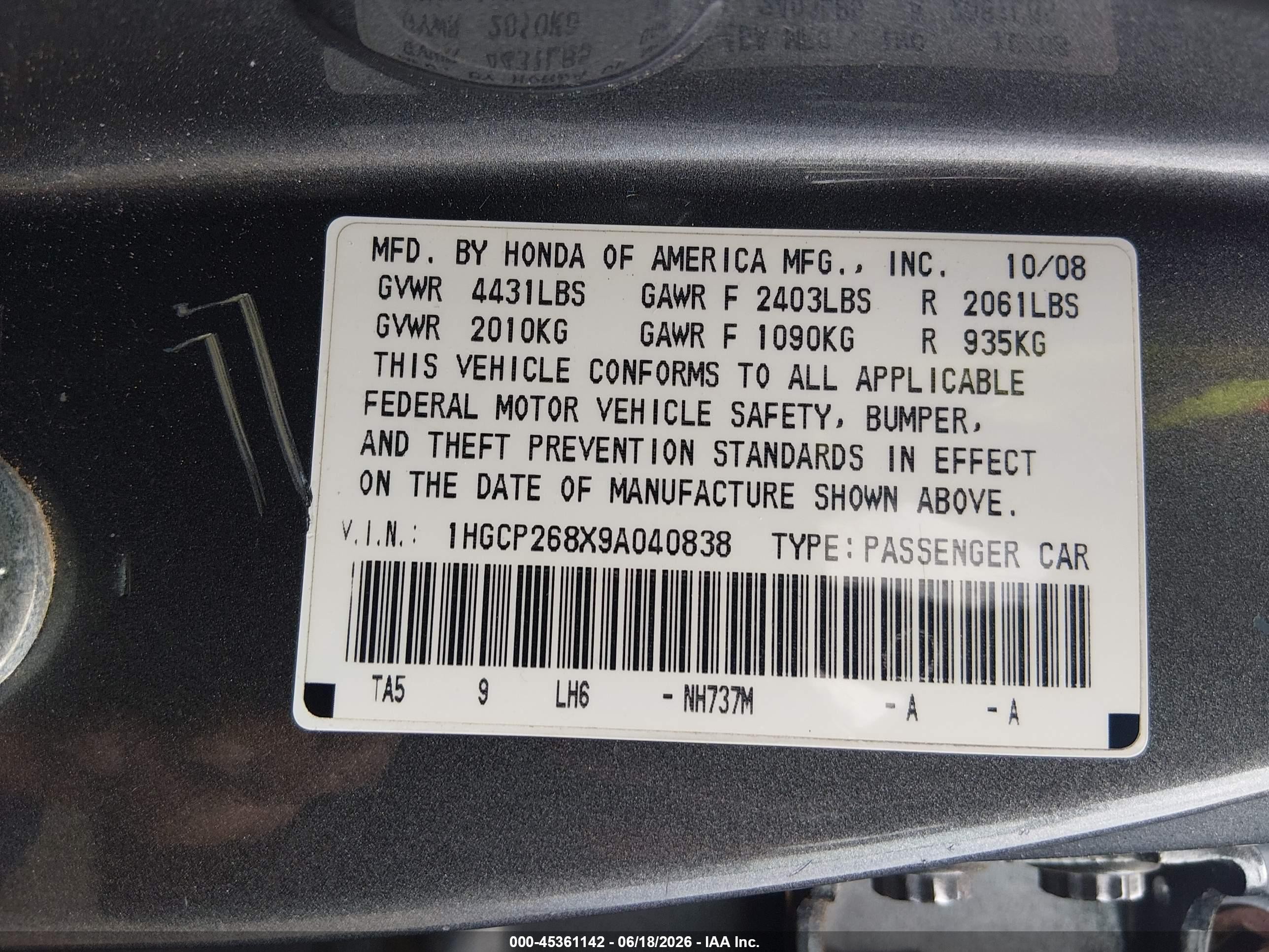 2009 Honda Accord 2.4 Ex-l Gray vin: 1HGCP268X9A040838