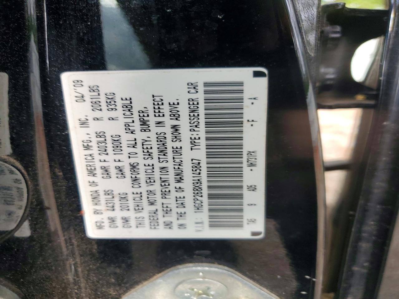 2009 Honda Accord Exl Черный vin: 1HGCP268X9A145847