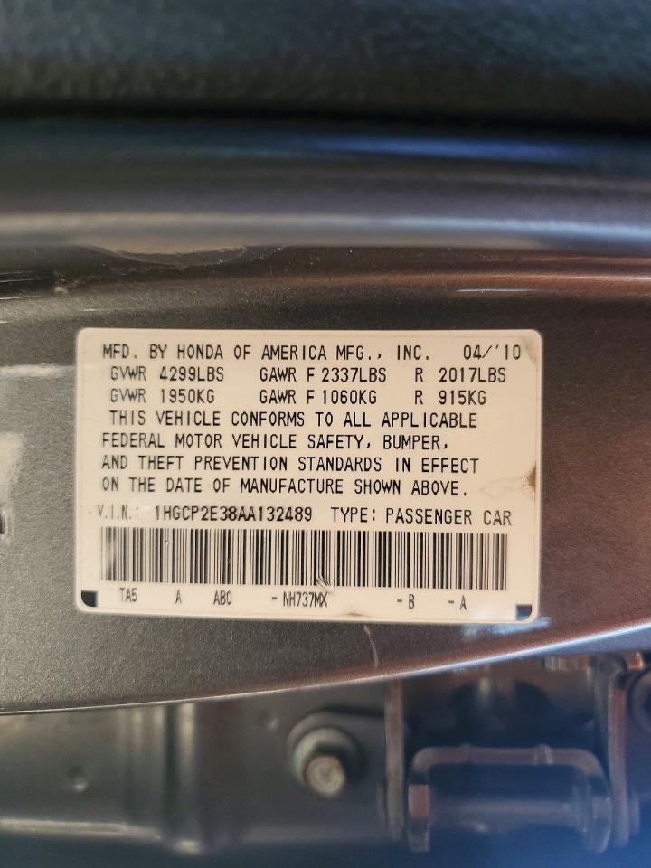 2010 Honda Accord Lx Gray vin: 1HGCP2E38AA132489