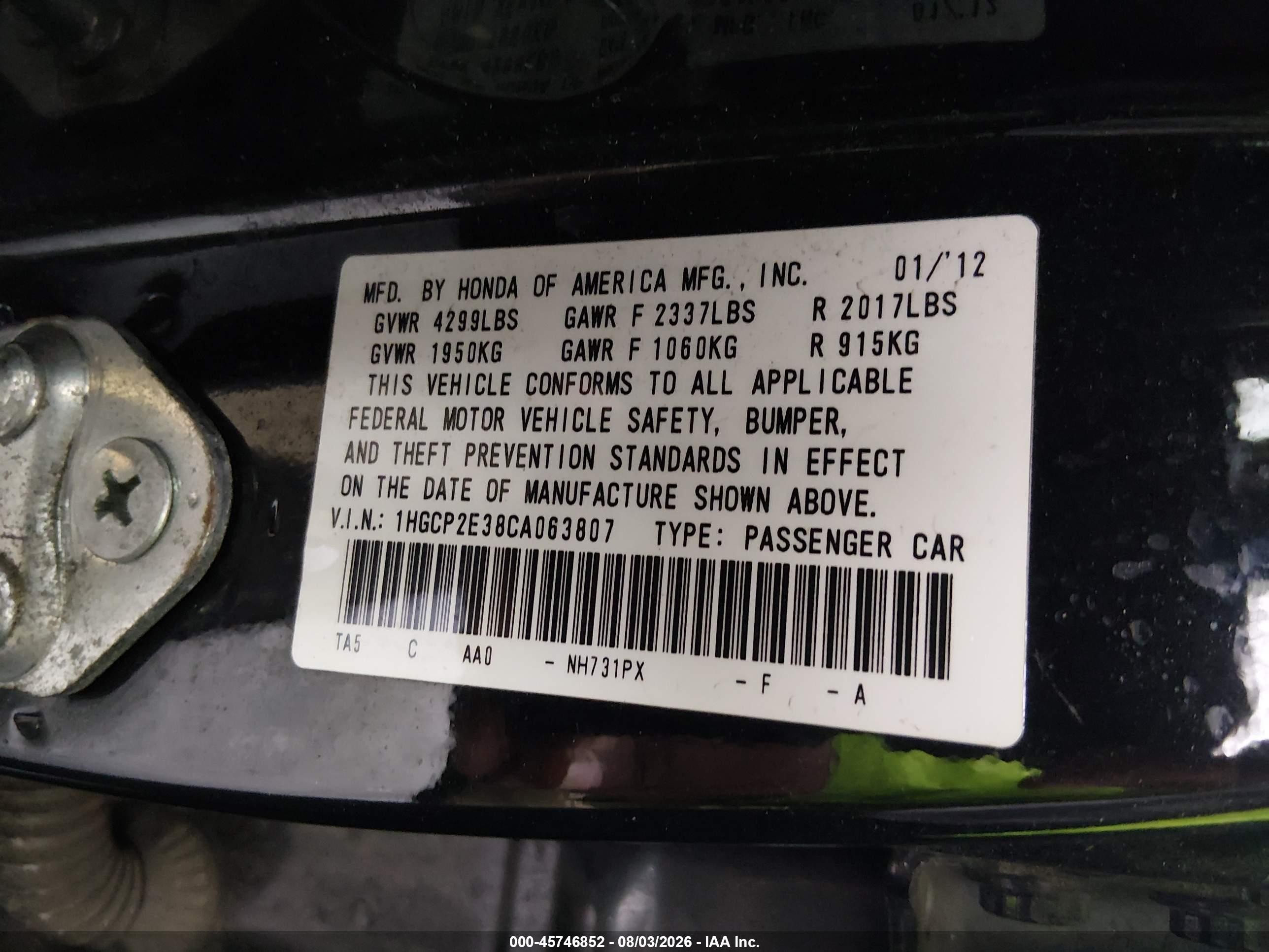 2012 Honda Accord 2.4 Lx Black vin: 1HGCP2E38CA063807