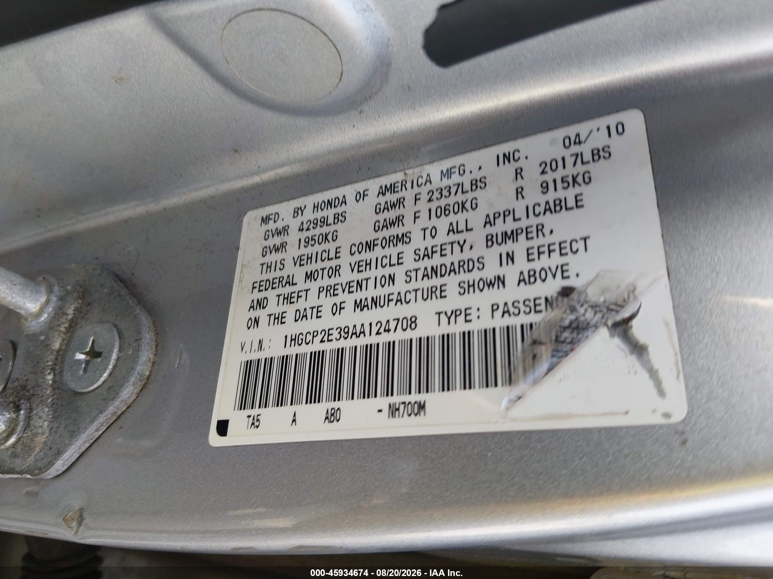 2010 Honda Accord 2.4 Lx Black vin: 1HGCP2E39AA124708