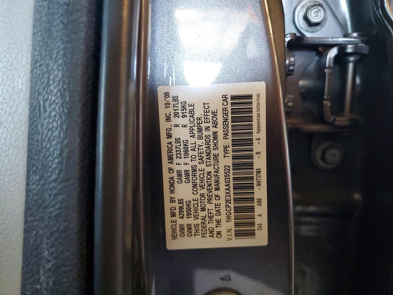 2010 Honda Accord Lx Серый vin: 1HGCP2E3XAA035522