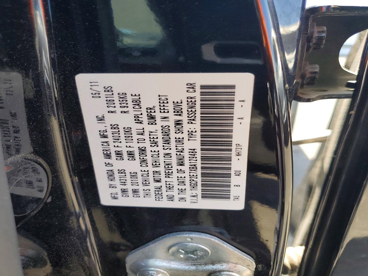 2011 Honda Accord Ex Black vin: 1HGCP2E7XBA129484