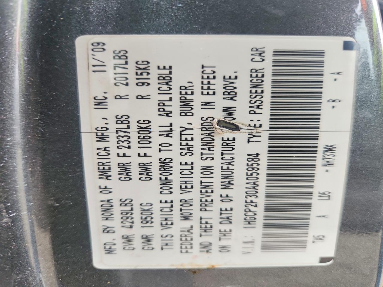 2010 Honda Accord Lx Gray vin: 1HGCP2F30AA059584