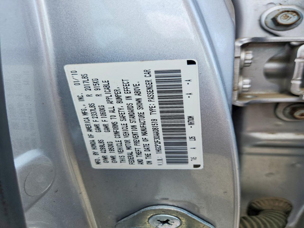 2010 Honda Accord Lx Silver vin: 1HGCP2F30AA081519