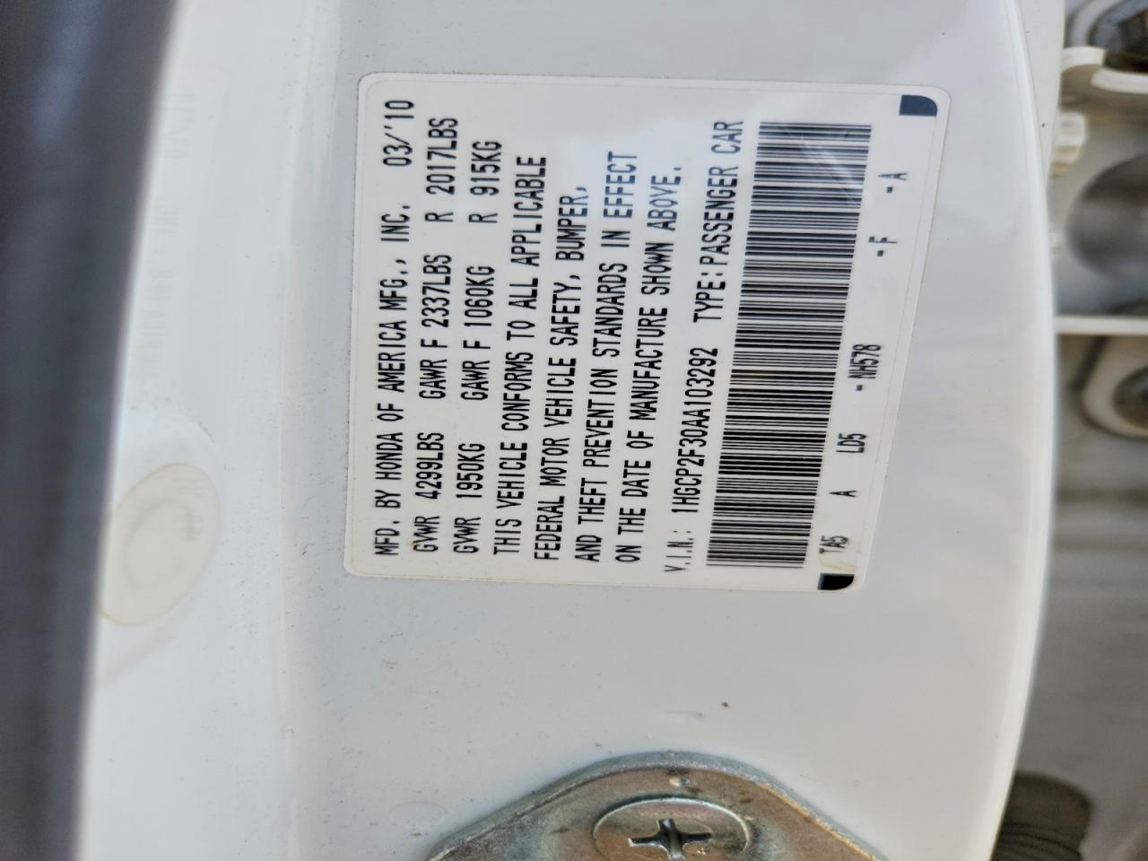 2010 Honda Accord Lx White vin: 1HGCP2F30AA103292
